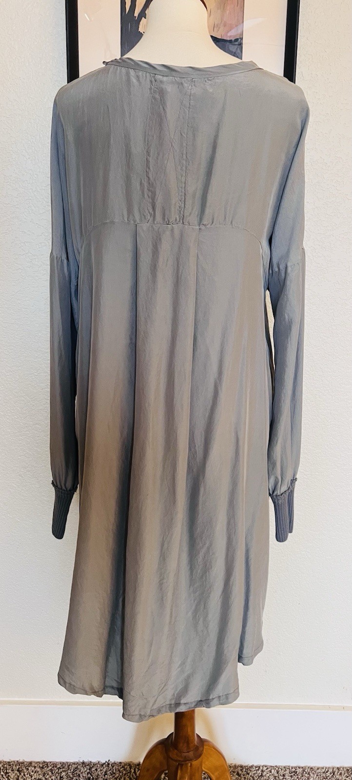 NWT Aequamente Gray/Blue Silk Long Sleeve Dress Size Medium
