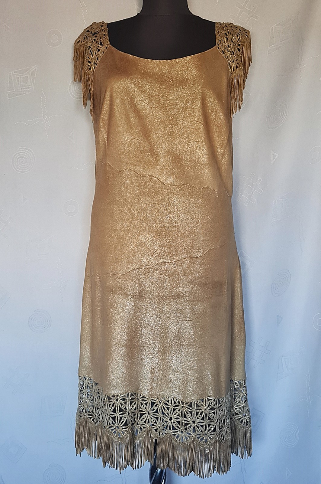 DRESS VINTAGE AUTHENTIC ITALY HIPPIE BOHHO BROWN LEATHER WOMENS US 10 EU 38