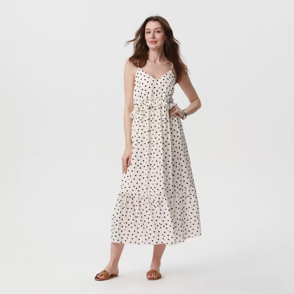Women Tiered Midi A-Line Dress – A New Day White Polka Dots