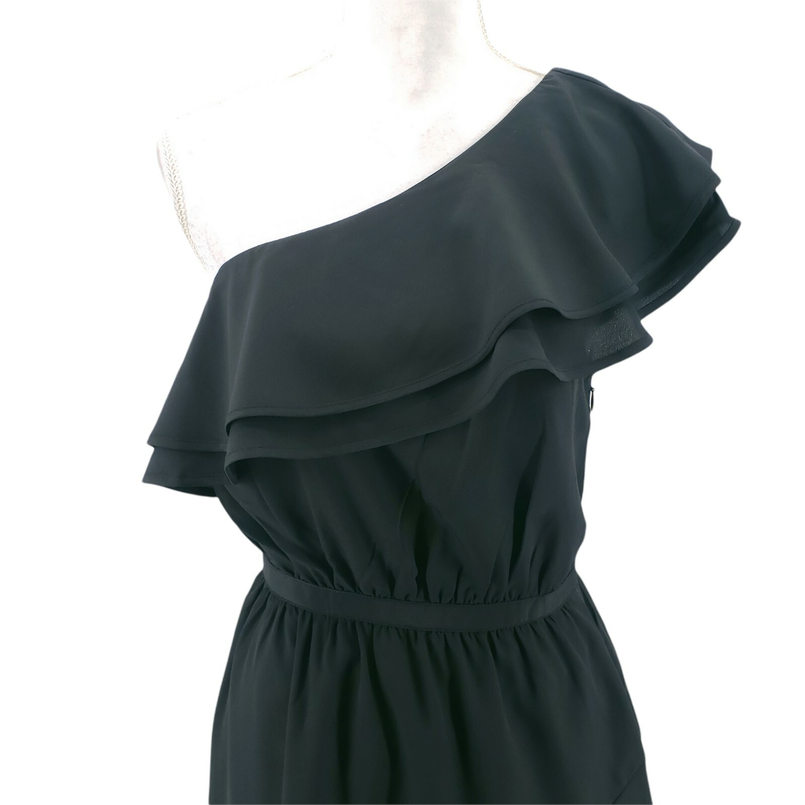 LIKELY Black Delbarton Dress NWT One Shoulder Asymmetrical Ruffle Dress Size 4