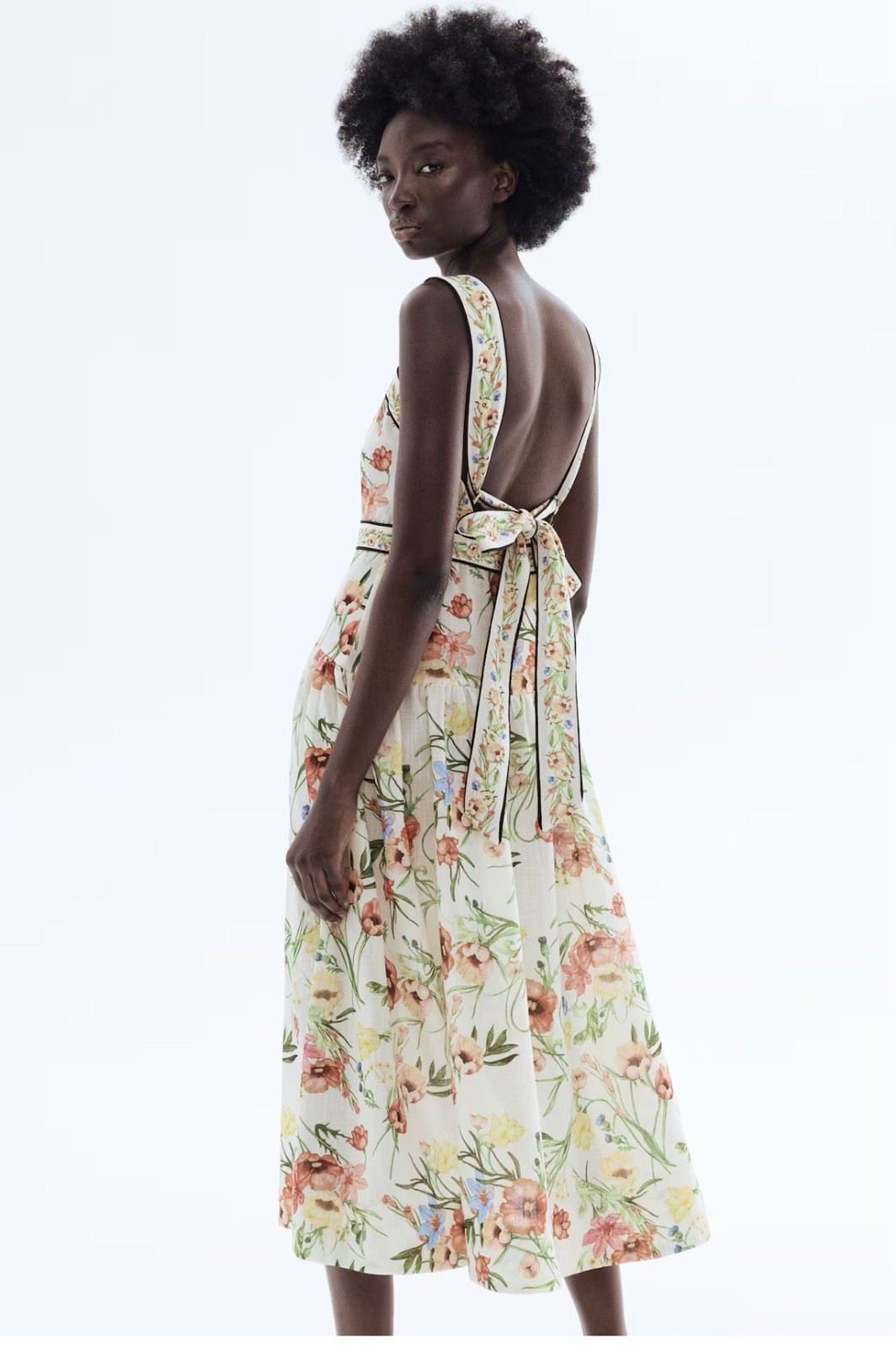 H&M Tie-Detail Floral Cream Tie Back Dress NWT SIZE Medium