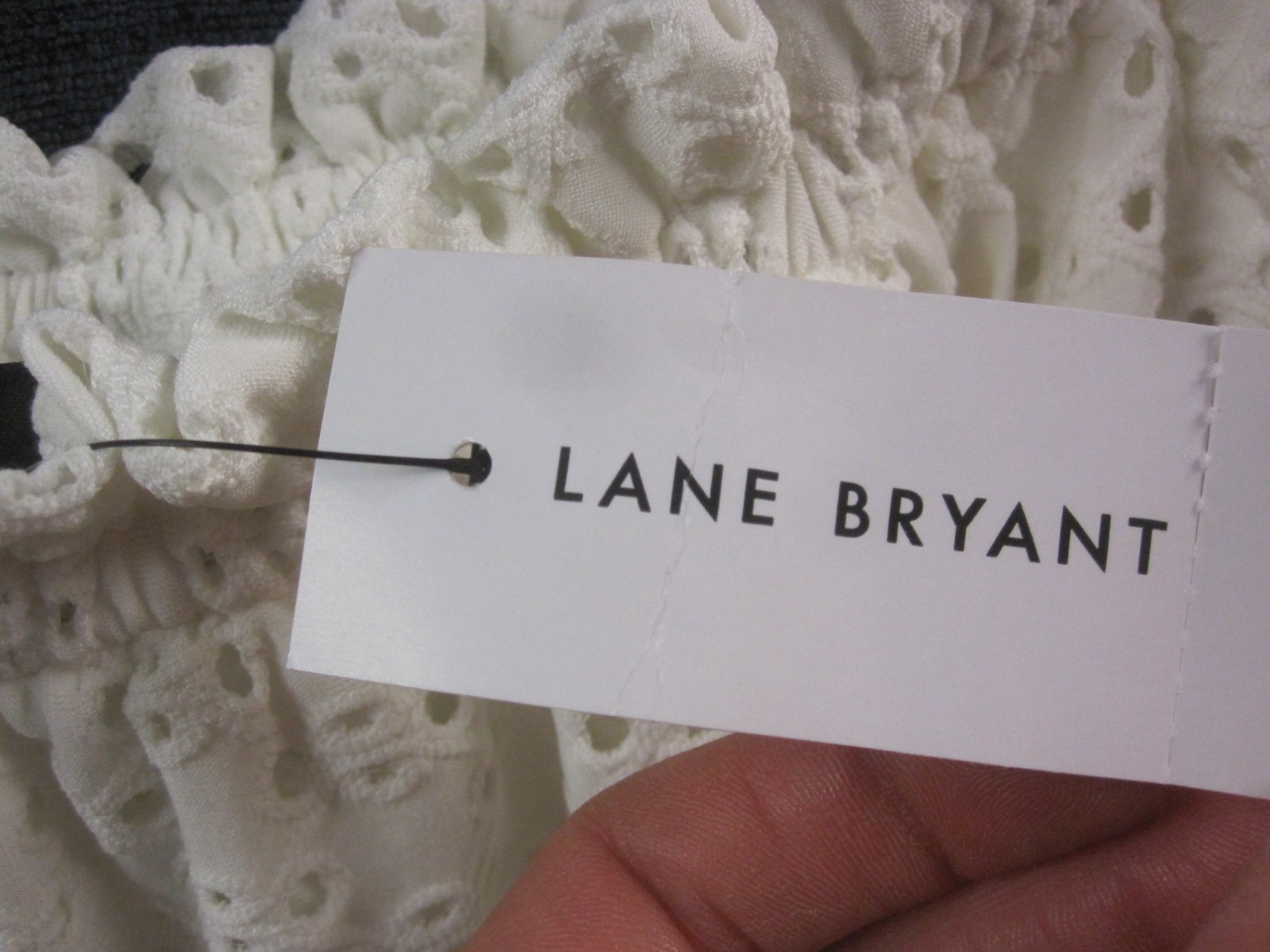 Lane Bryant 14-16 Dress Tiered White Eyelet High Low Hem Elastic Neckline