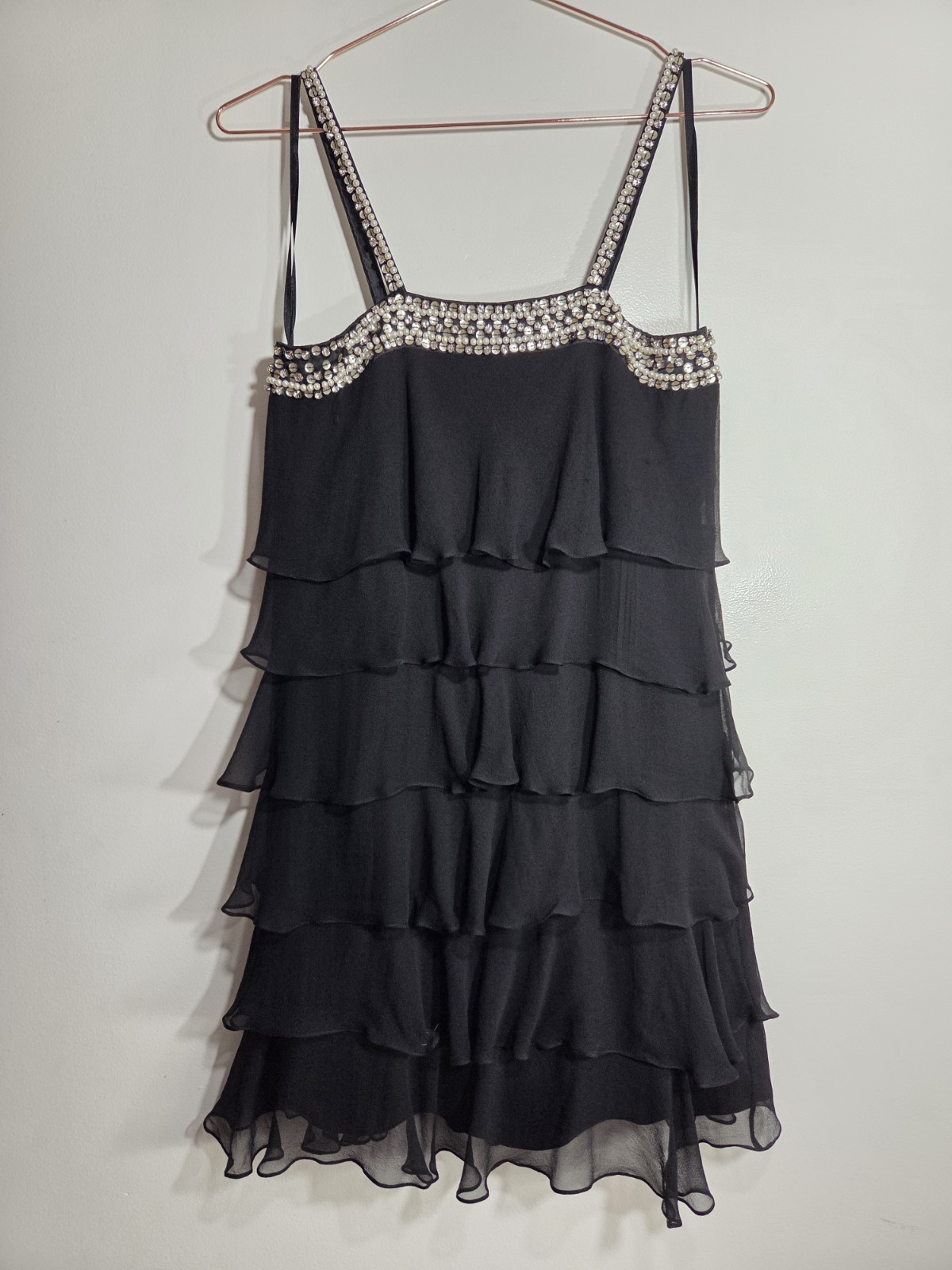 ALANNAH HILL Size 10 Black Silk Ruffled Vintage Glam Mini Dress