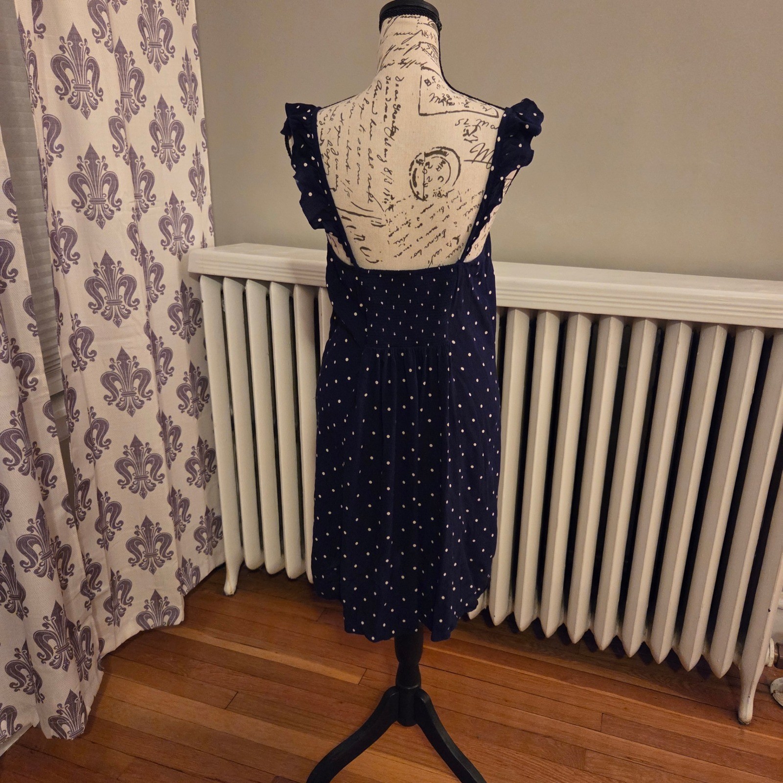 Madewell Classic Navy Polka Dot Ruffle Strap Button Front Mini Dress Sz 4