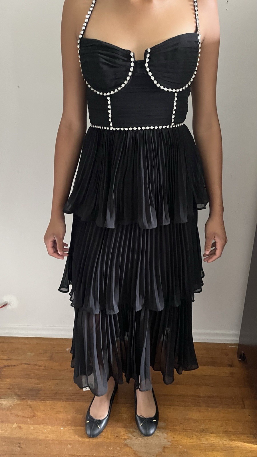 Self-Portrait Women’s Black Chiffon Tiered MIDI Dress Size 2