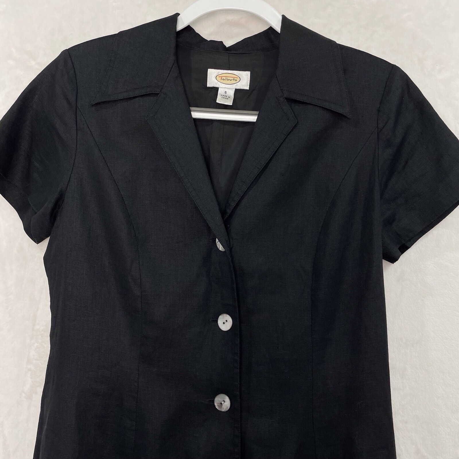 VTG Talbots Linen Maxi Shirt Dress 6 A-line Collar Black Button Front Lined NEW