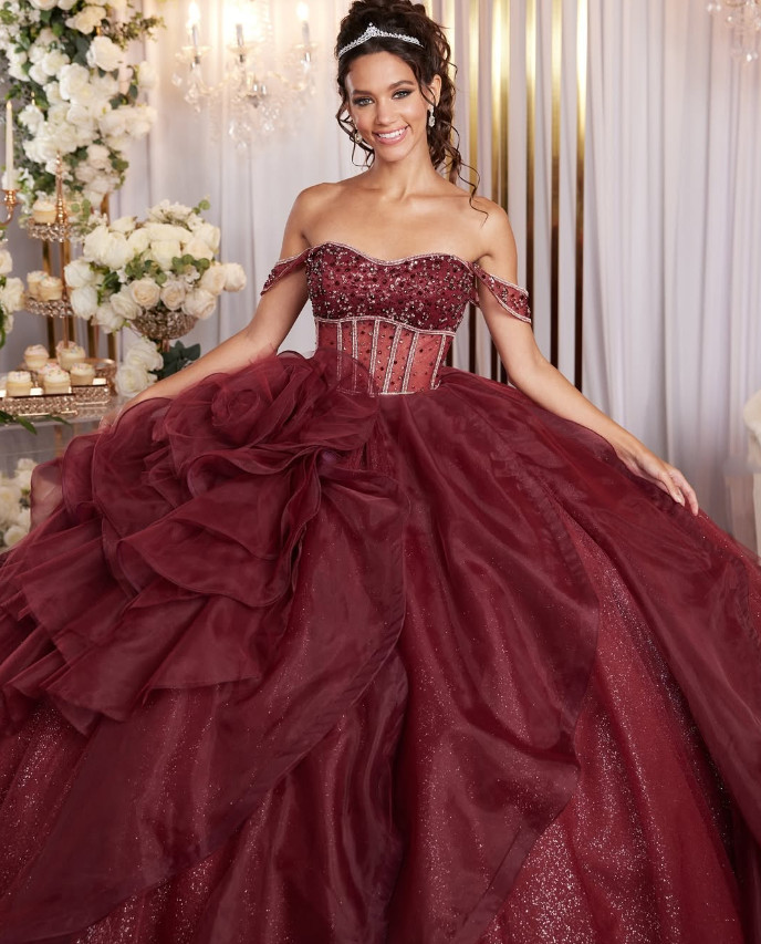 Princess Burgundy Quinceanera Dresses Off the Shoulder Sweet 15 16 Ball Gowns