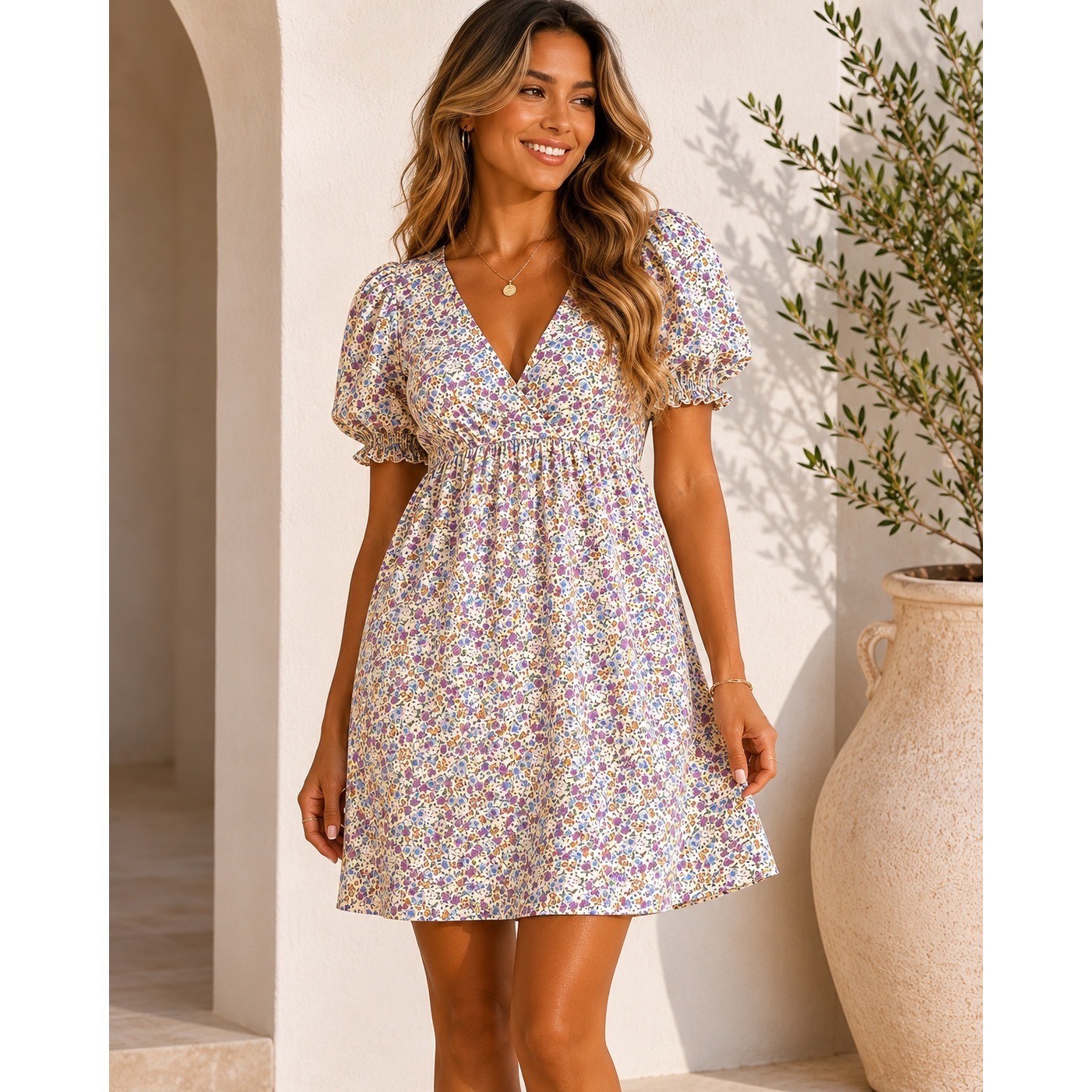 Cottagecore Floral Lightweight Lined Floral Summer Mini Dress NEW (LG) Romantic
