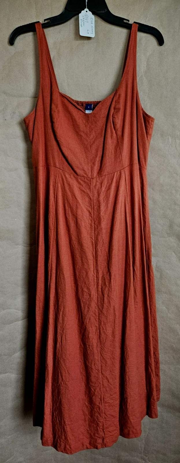 OLD NAVY SLEEVELESS WOMENS MIDI DRESS A-LINE BURNT ORANGE OR RUST SIZE LG # 4867