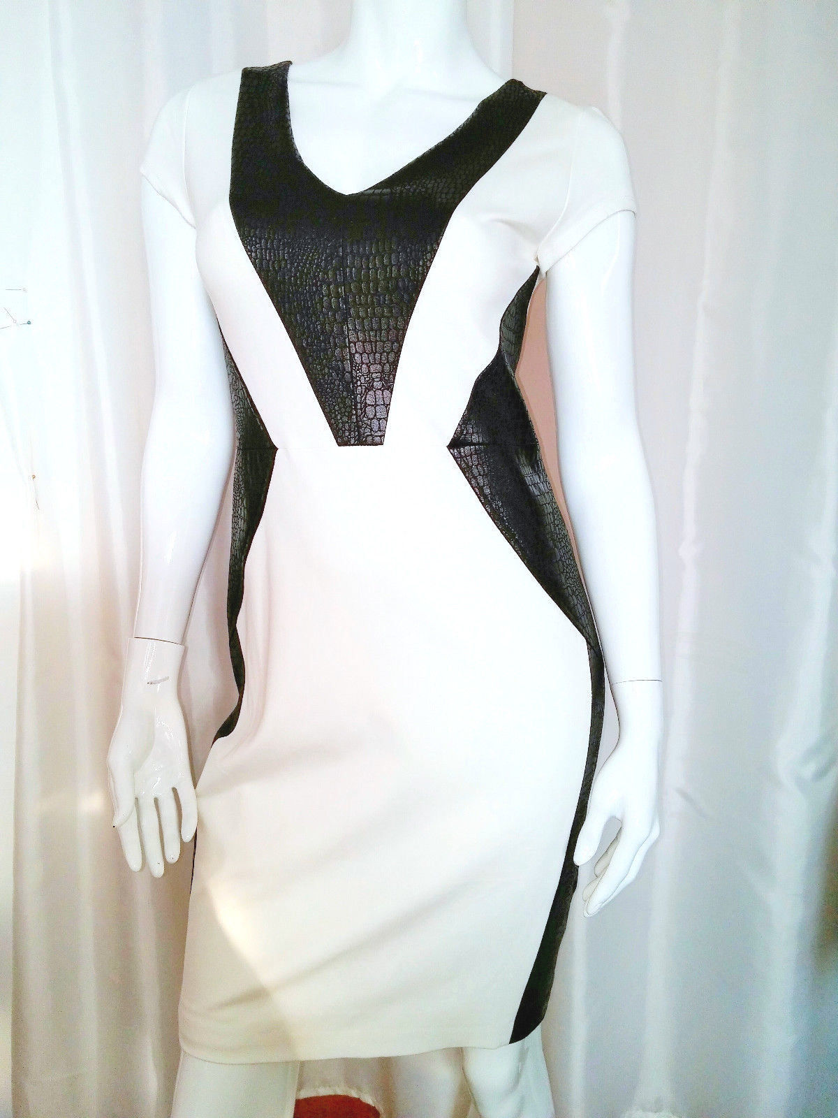 CACHE Black & Ivory Thick Stretch Colorblock Dress Full Back Zipper XS S M L