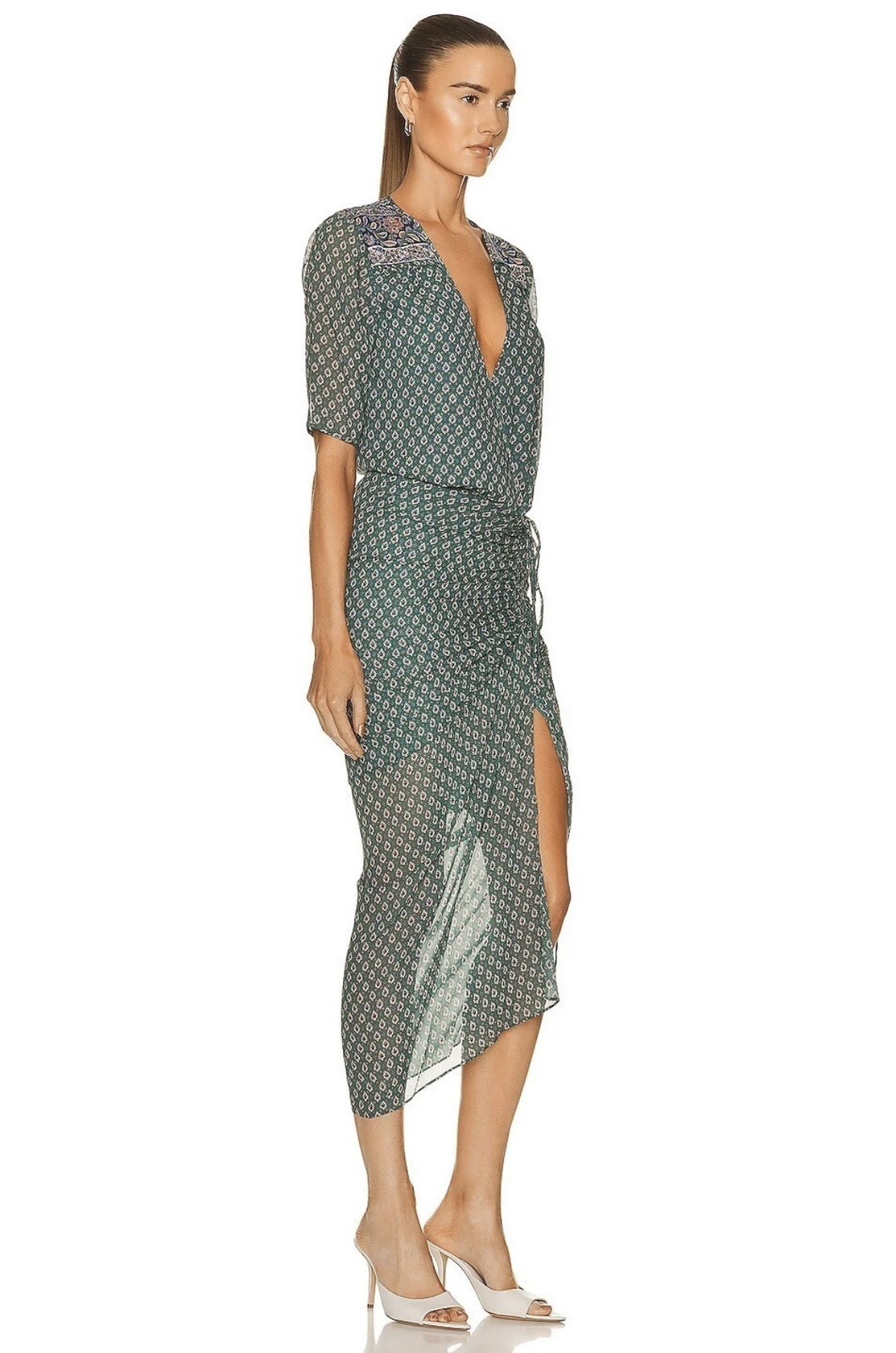 NWT Veronica Beard Mariposa in Seaglass Assymetrical Ruched Silk Dress 6 M $698