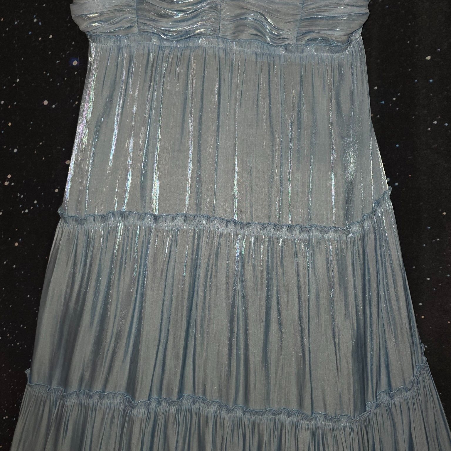 AQUA Dress Sz XL Ice Blue Metallic Ruched Tiered Cami Midi NWT