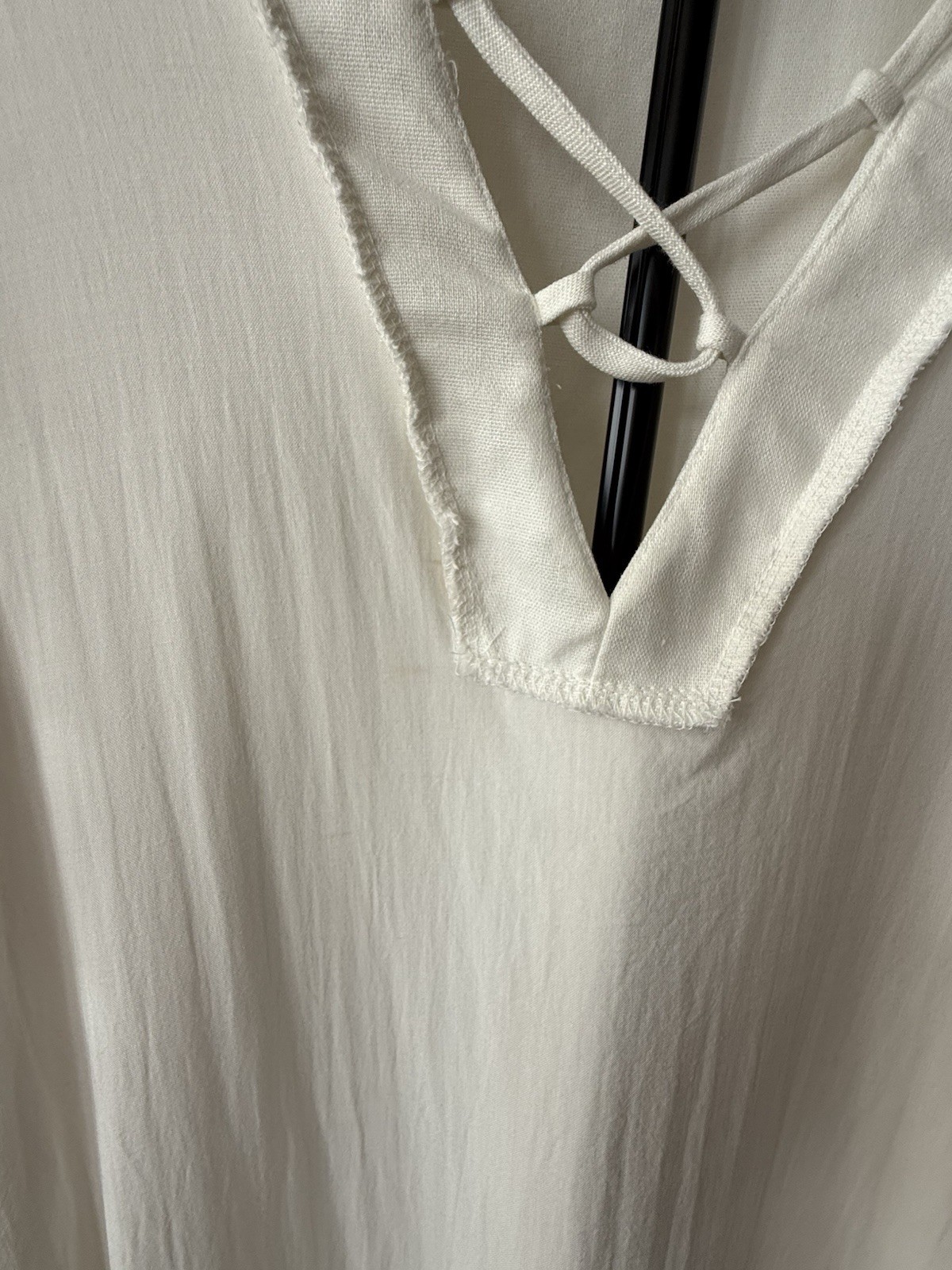 Chrysanthemum Linen Blend Mini Dress Women M Ivory Puff Sleeve Lace Up Cottage
