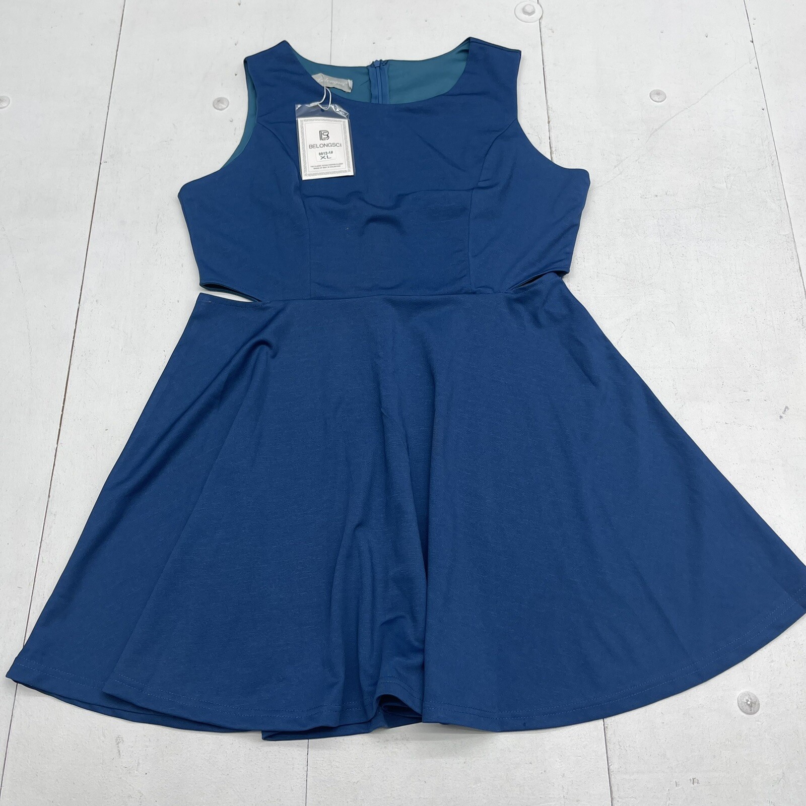 Belongsci Blue Fit & Flare Cut Out Dress Women’s Size XL New