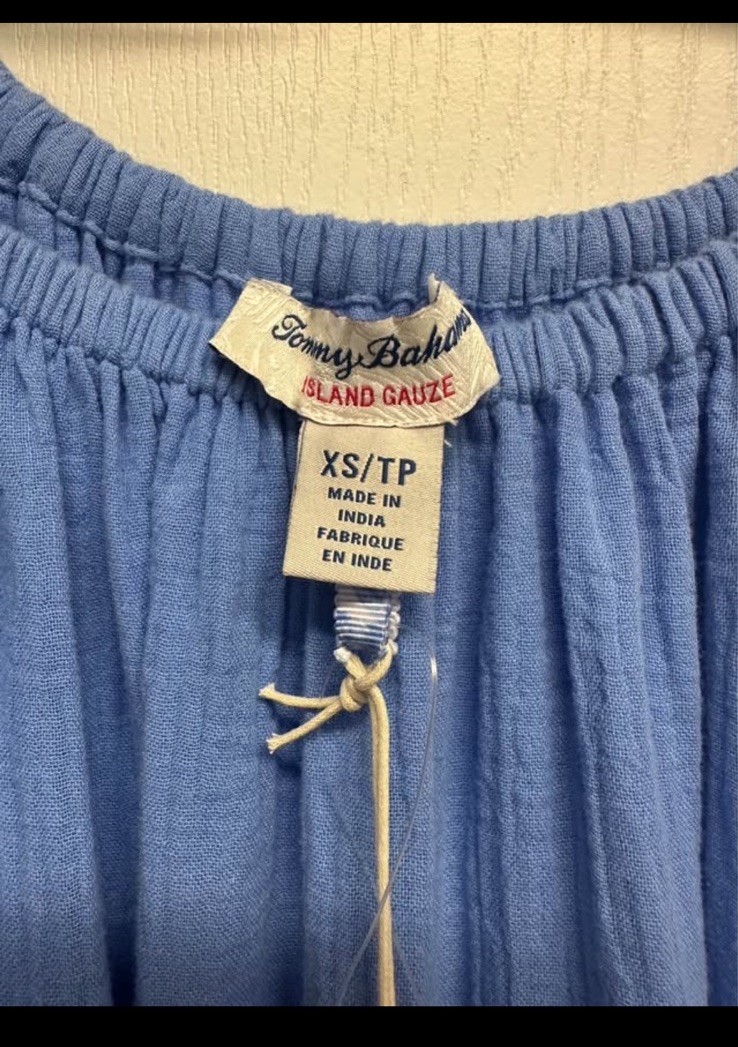 Tommy Bahama Island Gauze Blue 100% Cotton Belted Tie Waist Midi Dress S-XS