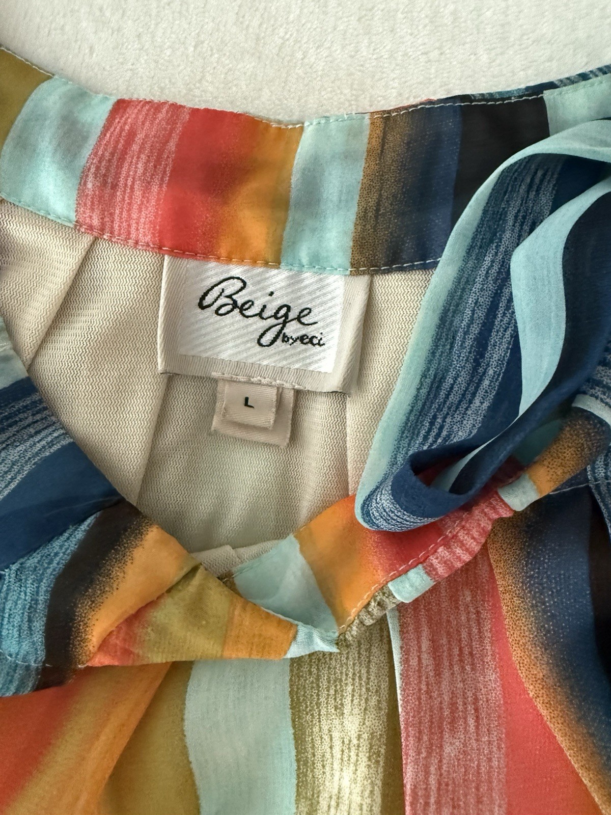 BEIGE by ECI Shoulder Tie Mini Dress or Tunic Blouse Size Large E73