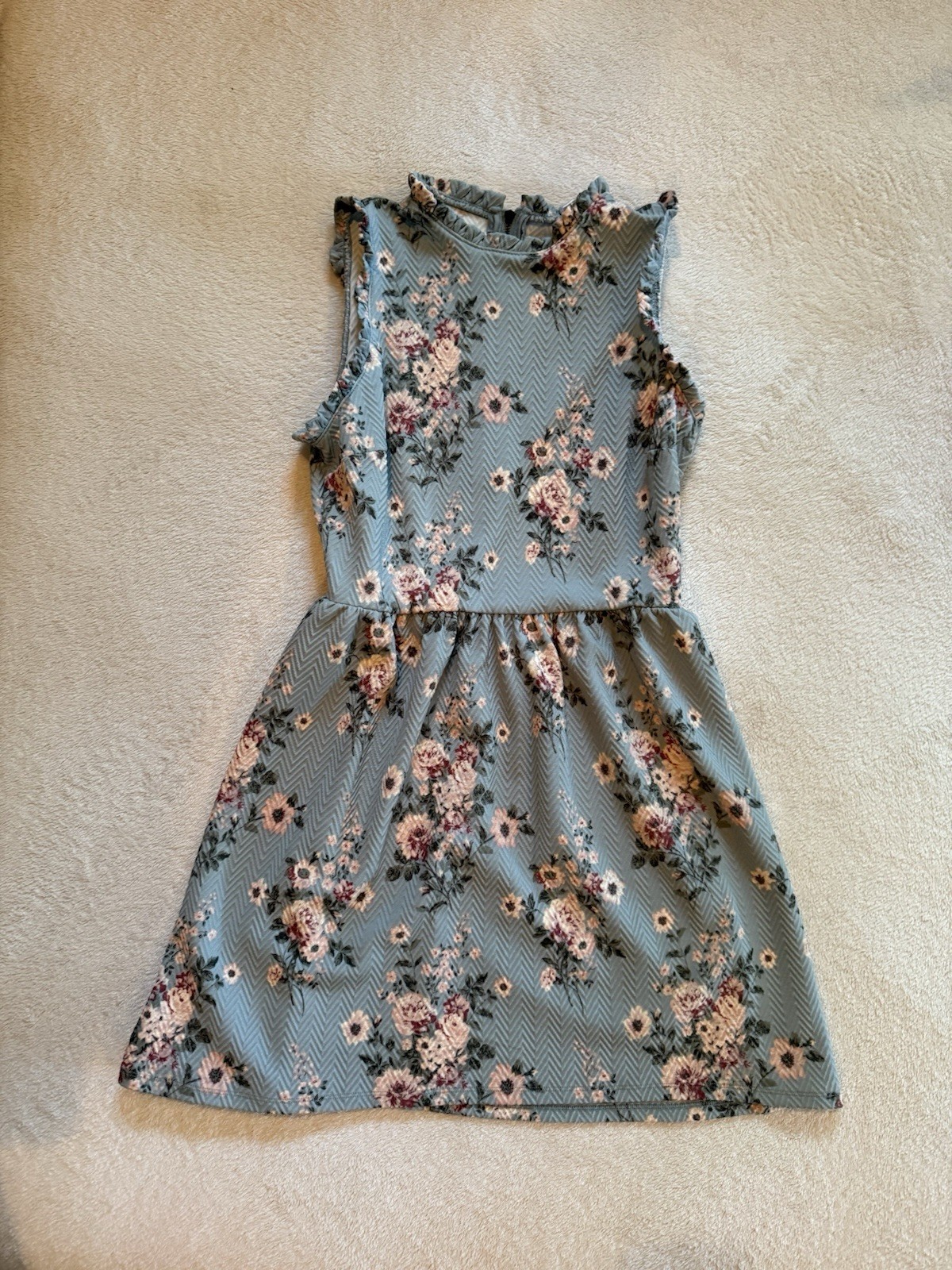 Xhiliration Blue and Pink Floral Dress with Furled Trim Size S