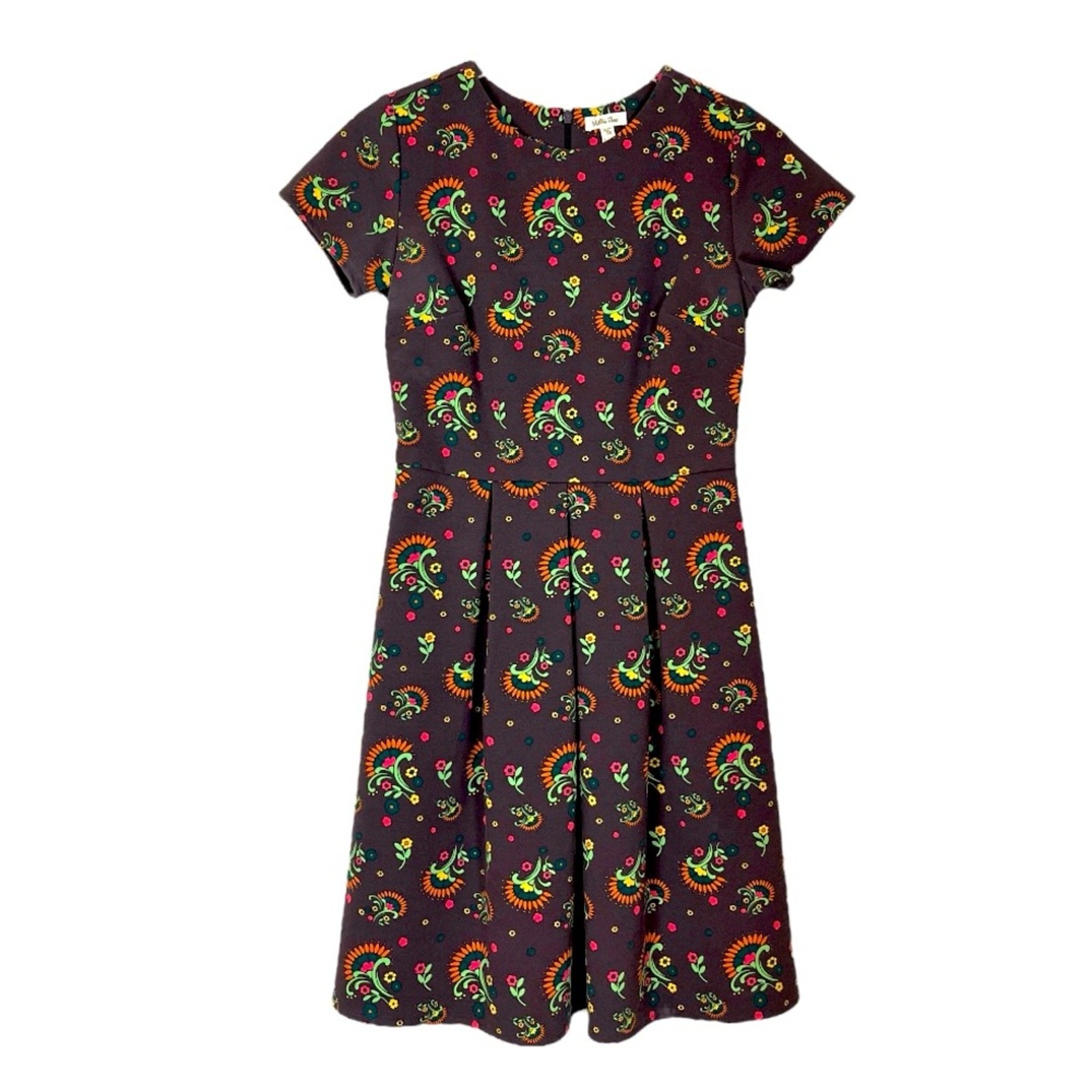 Matilda Jane Dress A-line Pleated Short Sleeve Brown Multi Floral Women Size XS