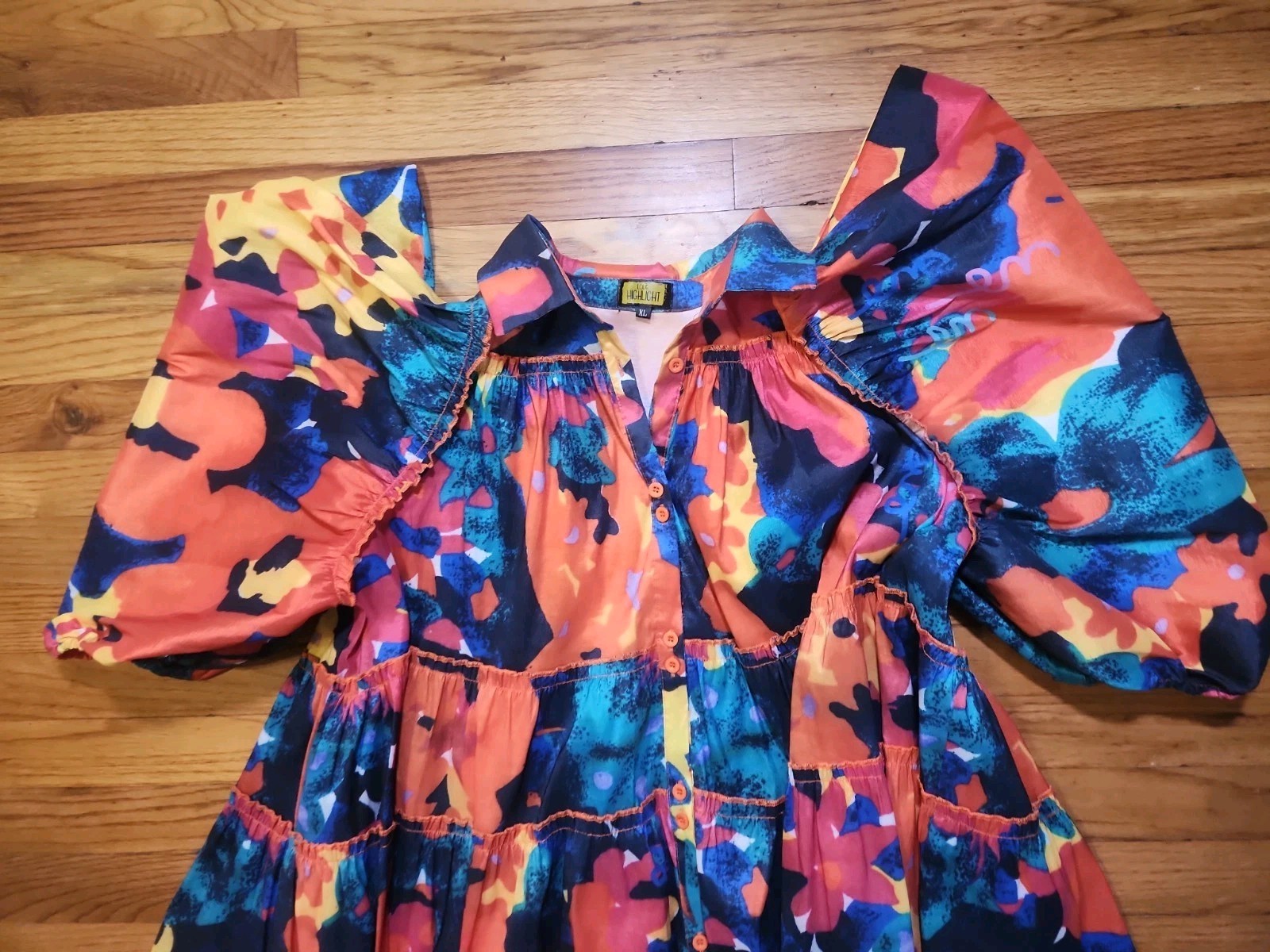 LOVE HIGHLIGHT Mini Dress Size XL Wild Floral DRAMATIC Batwing Balloon Sleeves