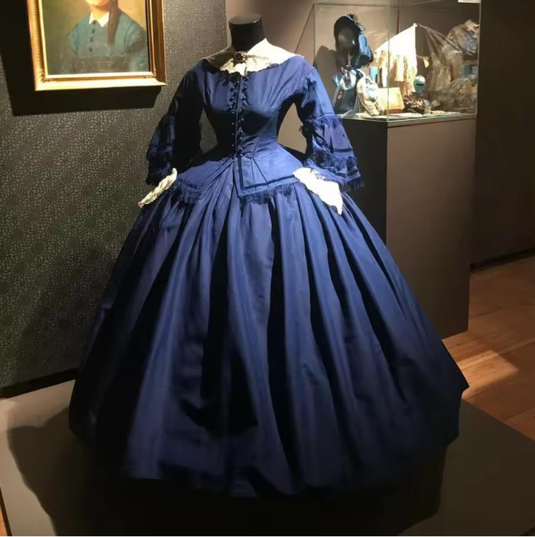 1860s Victorian Civil War Blue Ball Gown Gone With The Wind Scarlett Costume