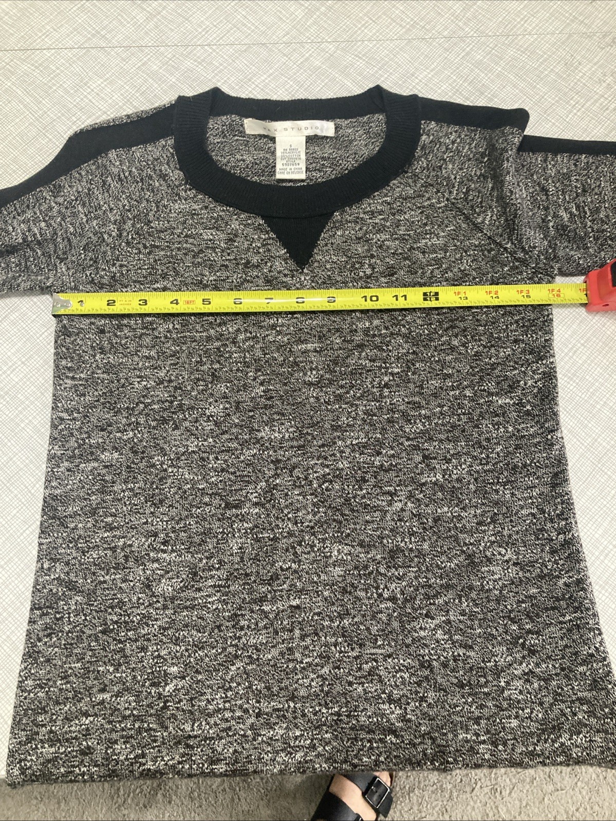 Max Studio Tweed Knit Sweater Dress Size S Gray Black Raglan Sleeve 5907659
