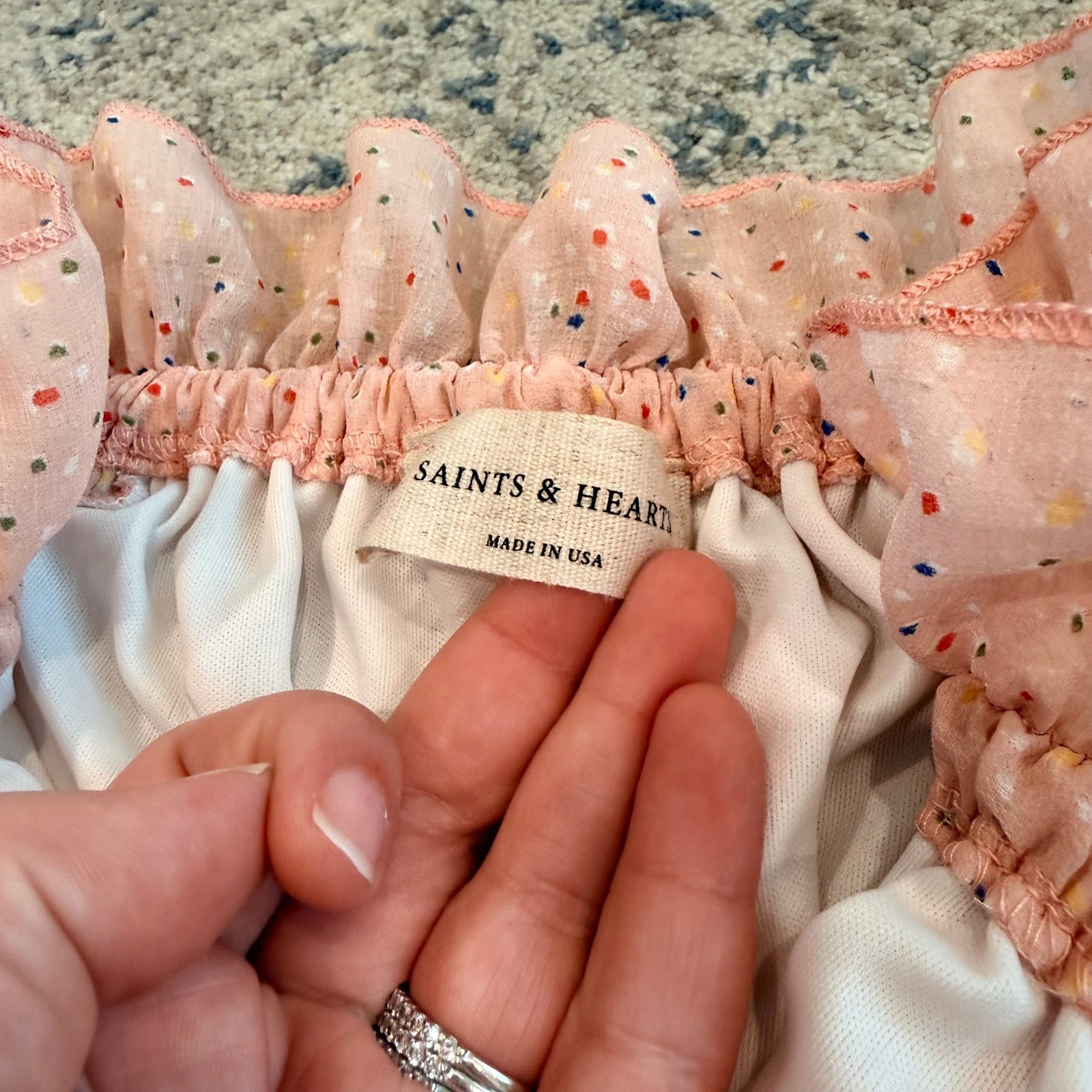 Saints & Hearts Boutique Pink Polka Dot Ruffle Tiered Babydoll Dress Made in USA
