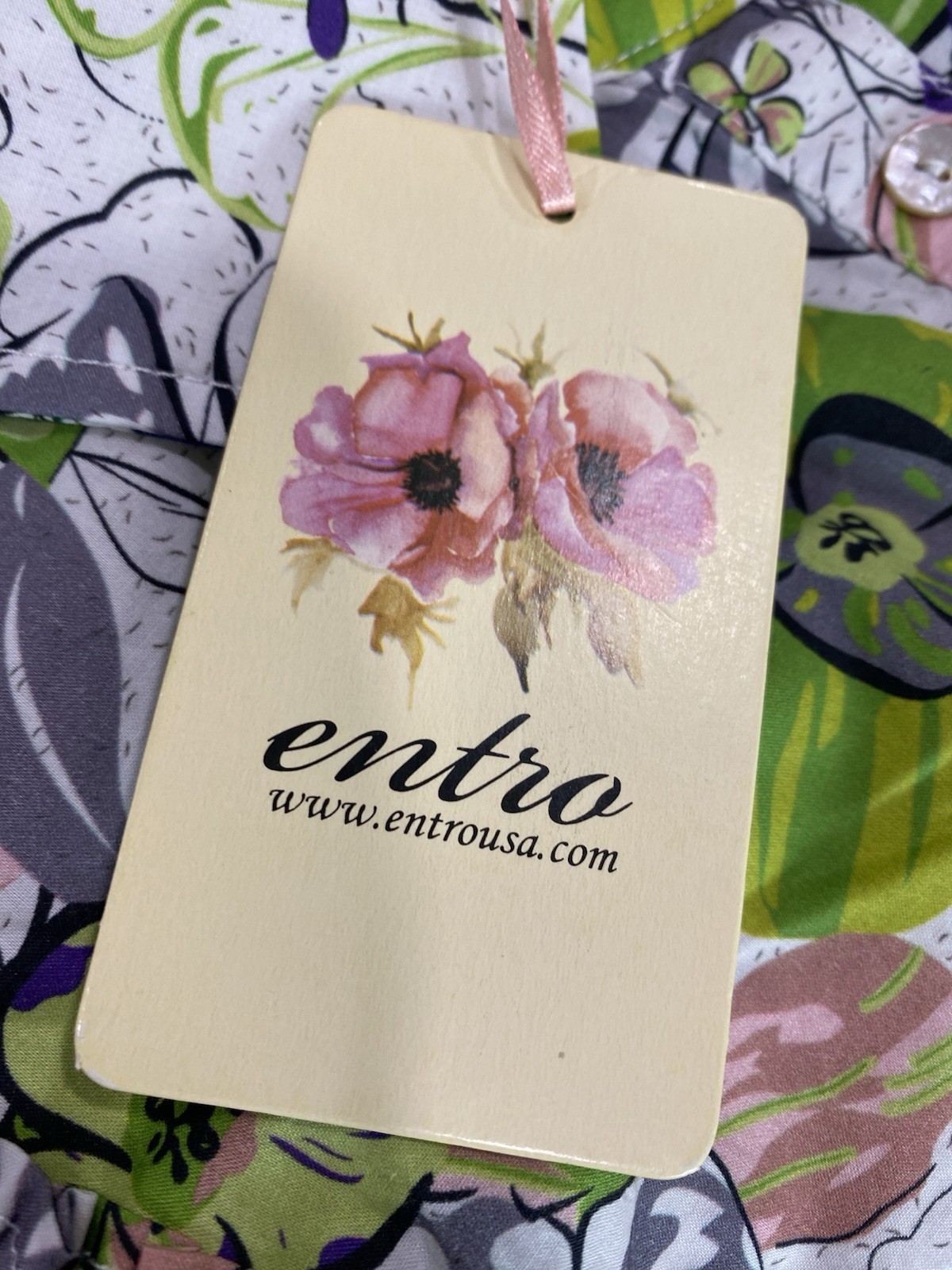 Entro L White/Green/Purple/Pink Floral Woven Collared Flutter A-Line Dress Lined