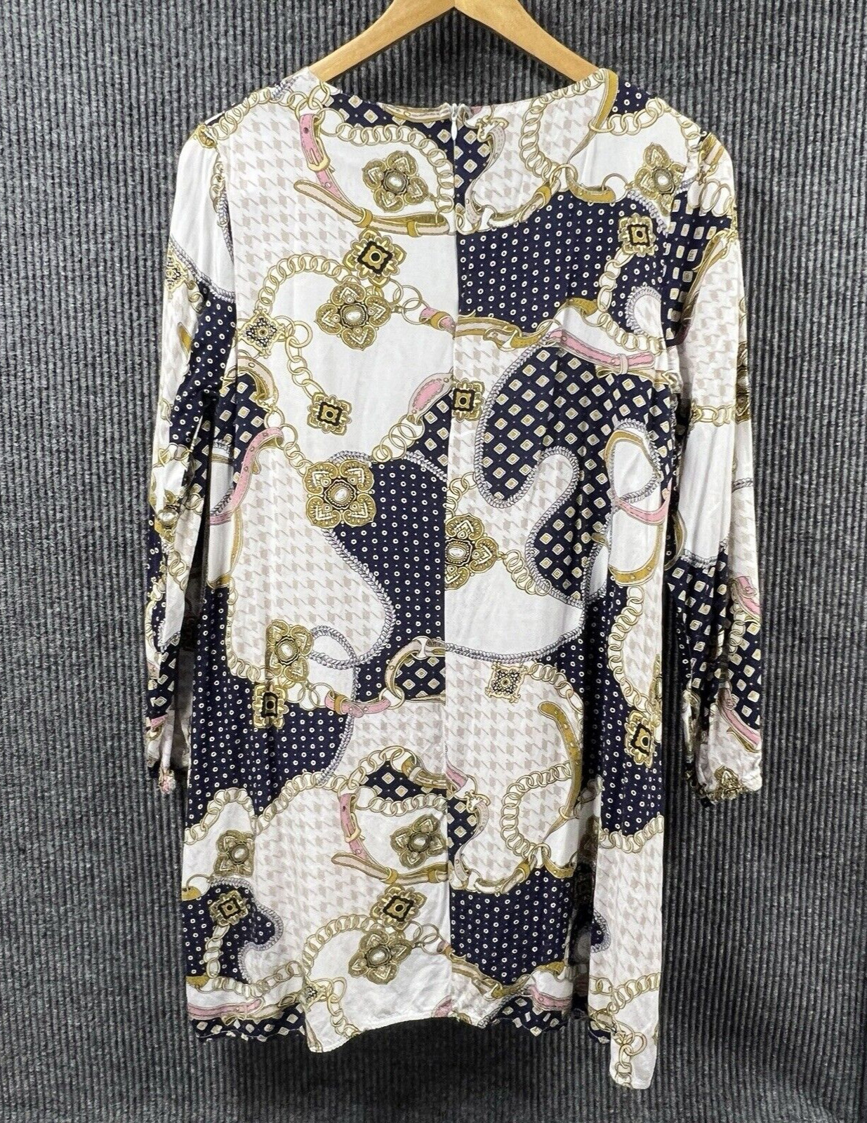 Womens Midi Dress Blouse Medium All Over Print Lined Zip Back Bohemian Flowy