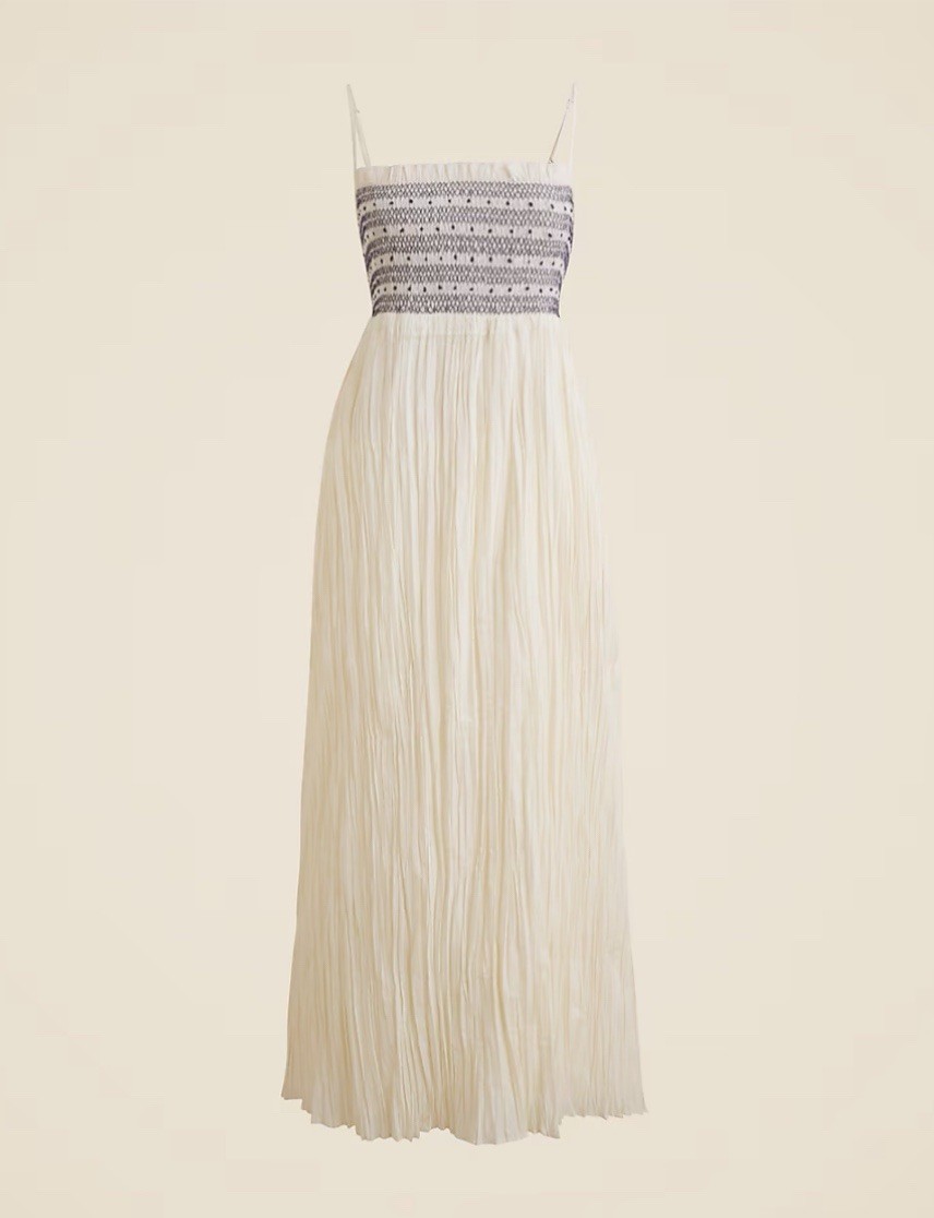 $168 J.Crew Women’s Crinkled Maxi Dress XLT Ivory Smocked Sundress Cotton Blend