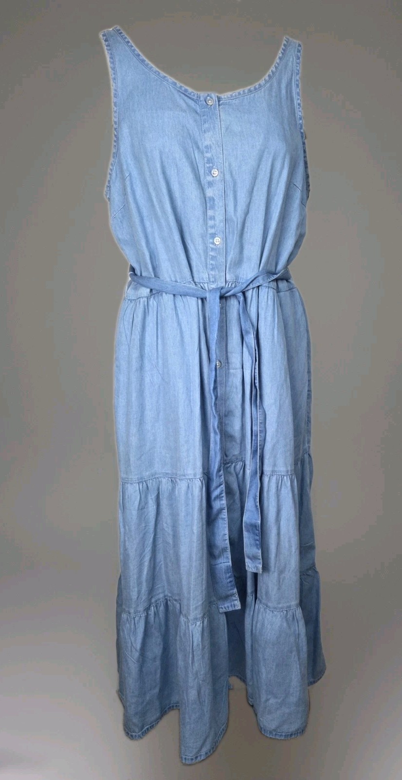 Maxi Prairie Dress, Large, Soft Denim Blue Tank Sundress, 90s