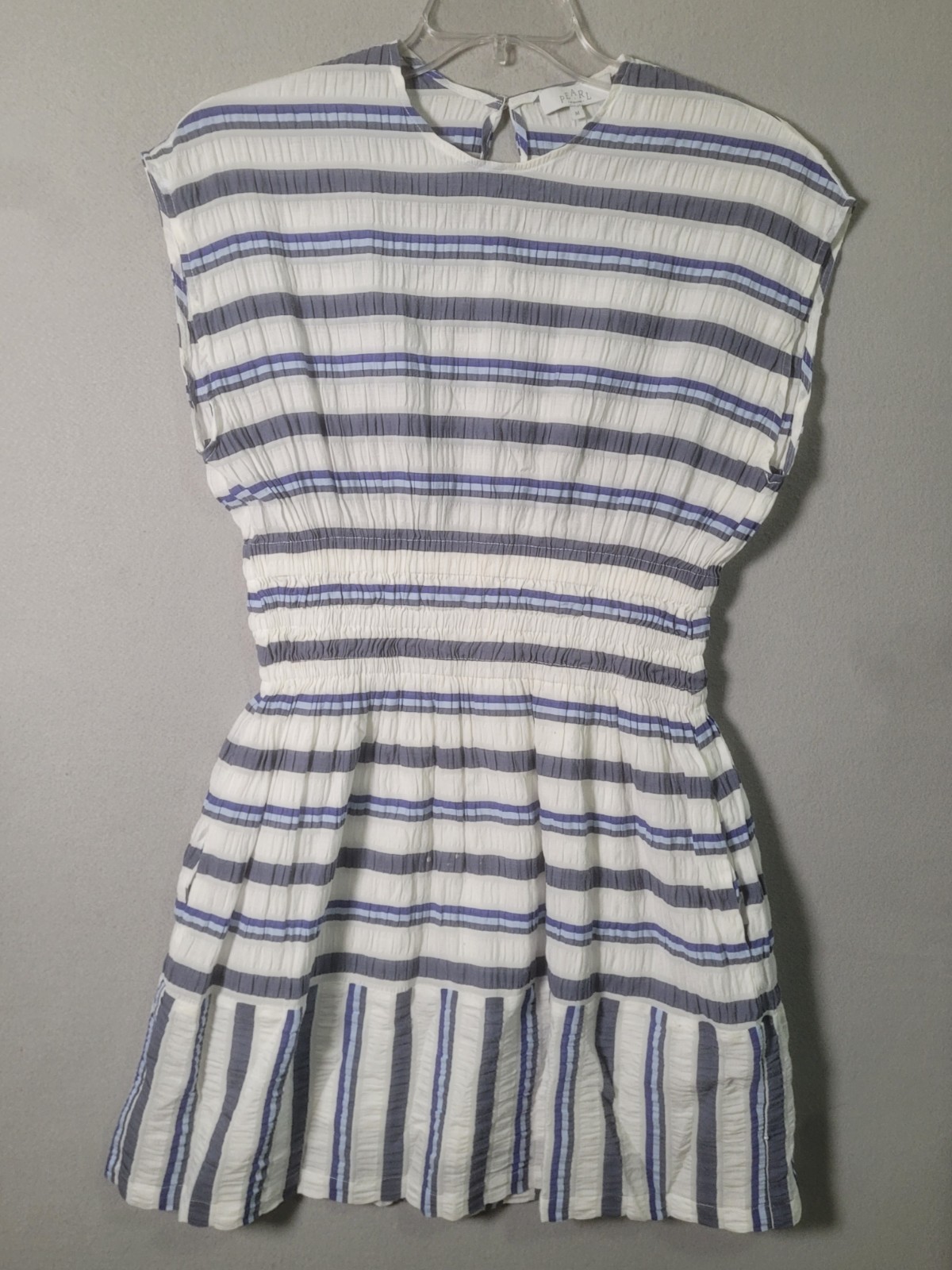 Pearl By Lela Rose Short Dress Womens M Blue White Striped Pockets Summer Dress