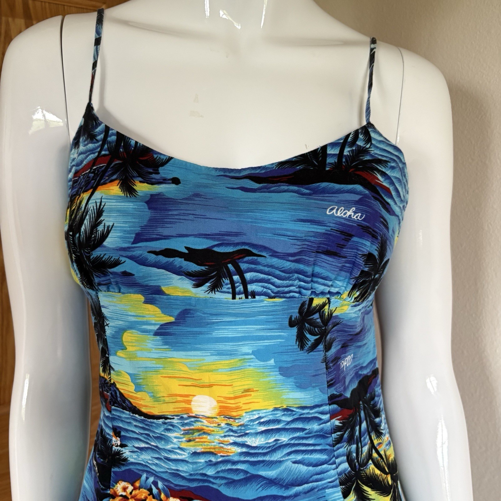 Royal Creations Style Hawaii Aloha Tropical Sunset Print Mini Dress Blue