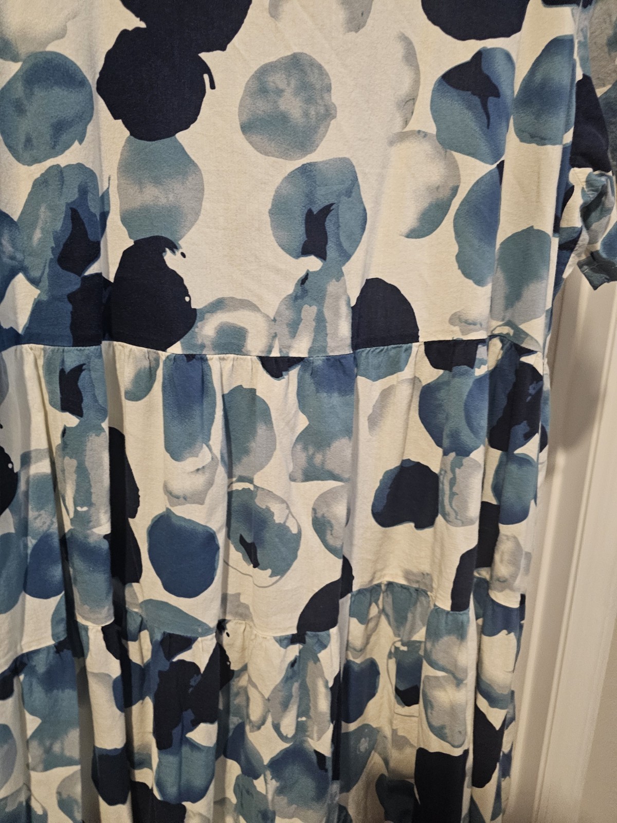 Women’s Blue/White Polka Dot Maxi Dress Round Neck Short Sleeve Regular XL