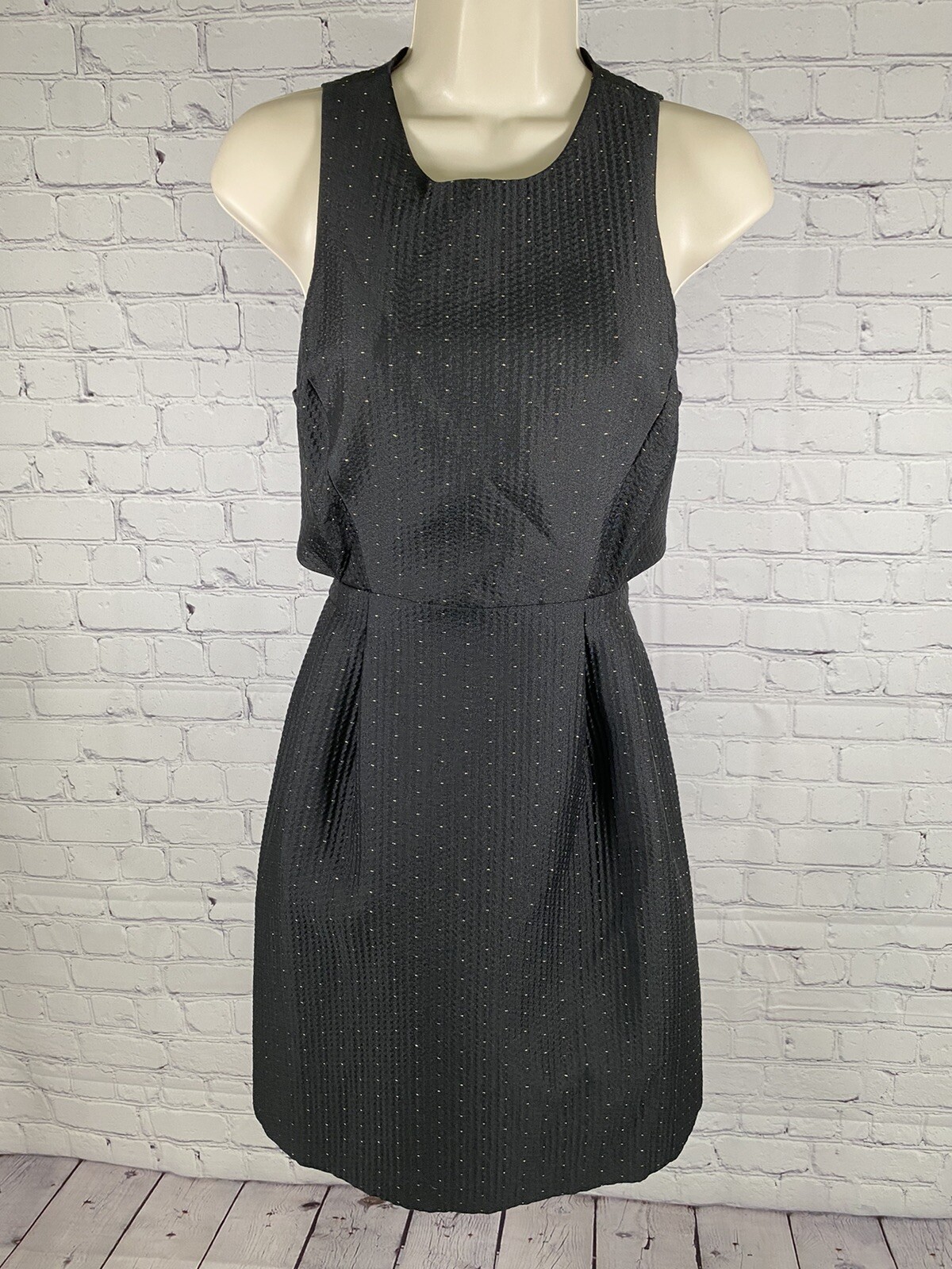 Madewell Black Gold Side Cutout Sleeveless Back Zip A Line Dress Pockets Size 2