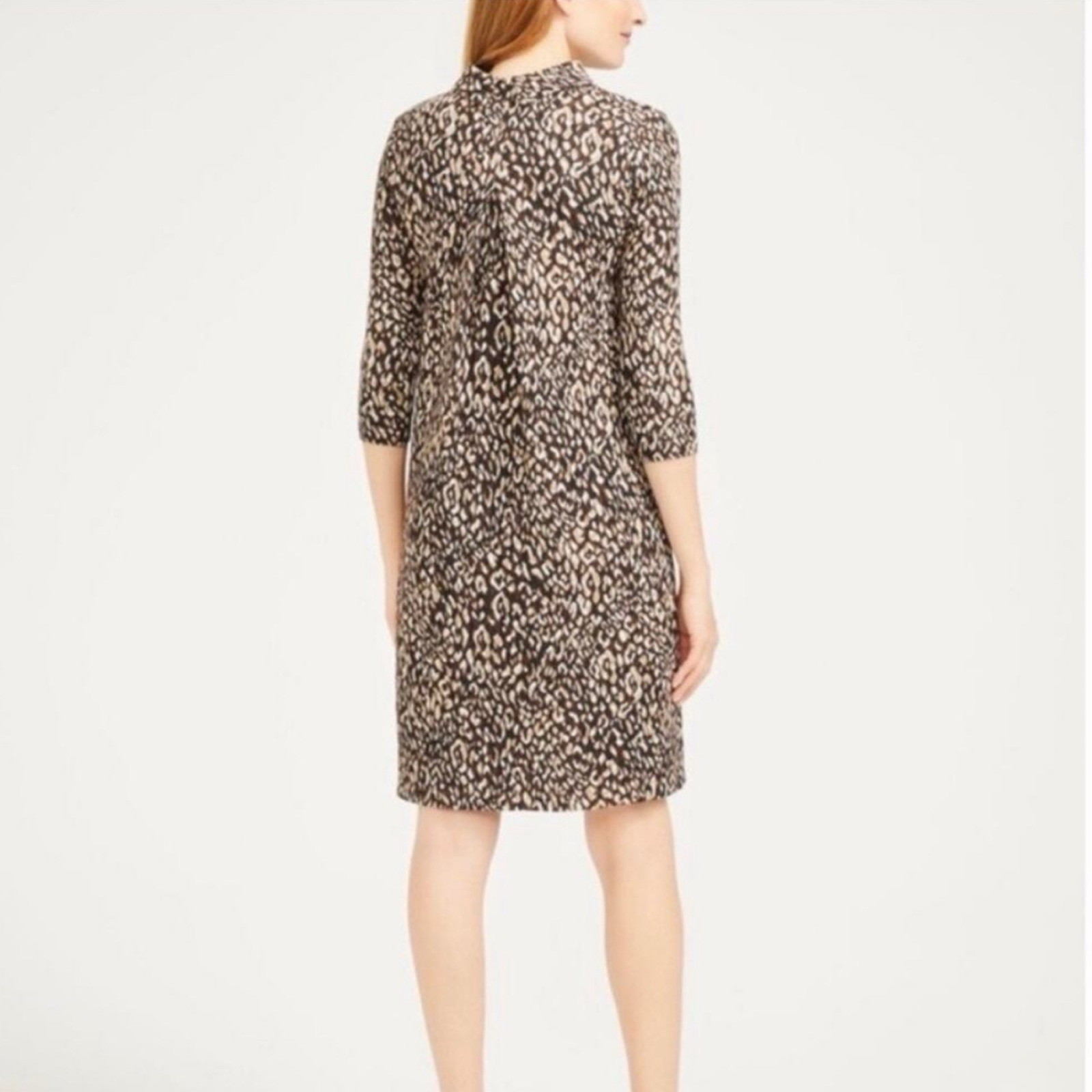 J McLaughlin Sheila Sweater Dress Brown Animal Print Womens XS Mock Neck Career