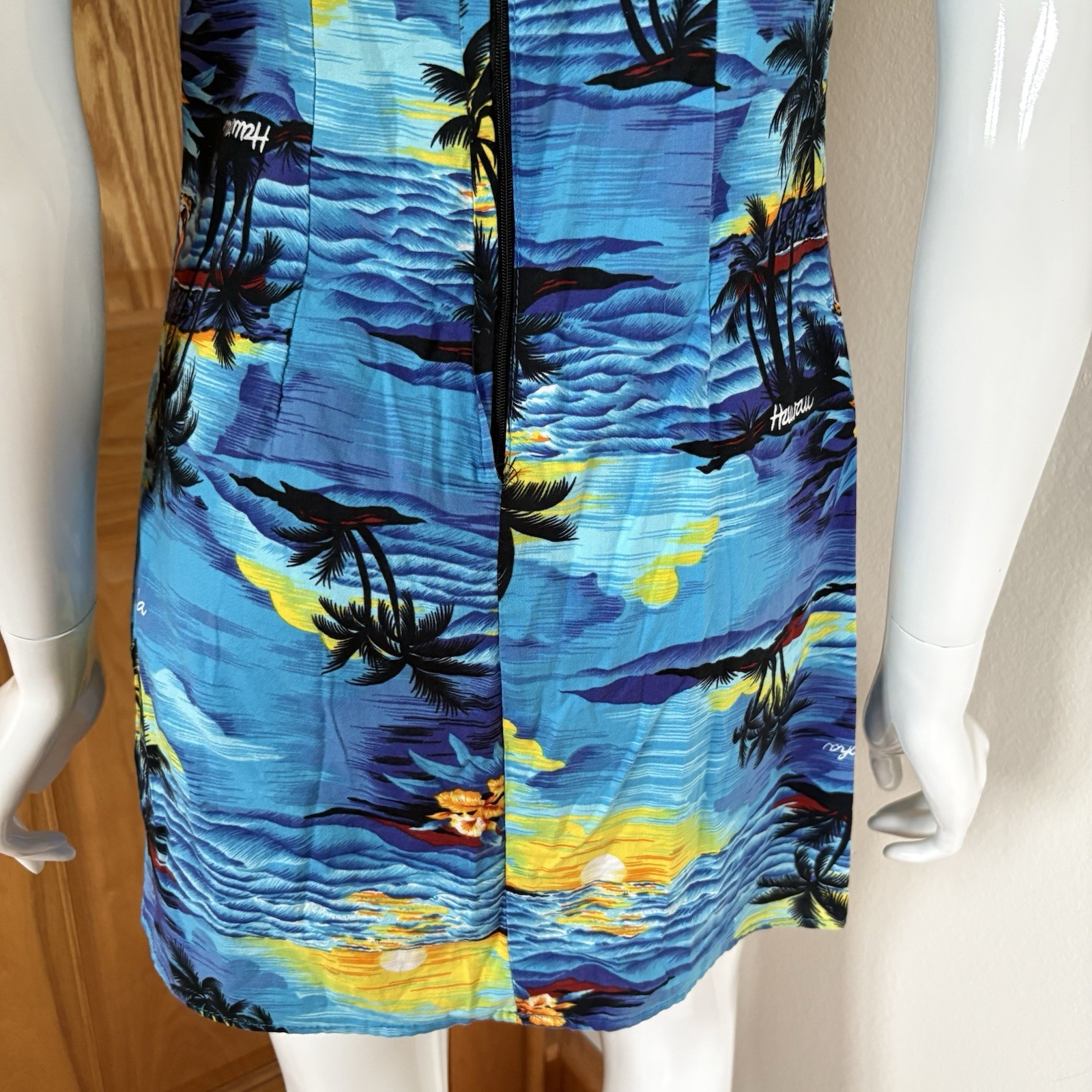 Royal Creations Style Hawaii Aloha Tropical Sunset Print Mini Dress Blue