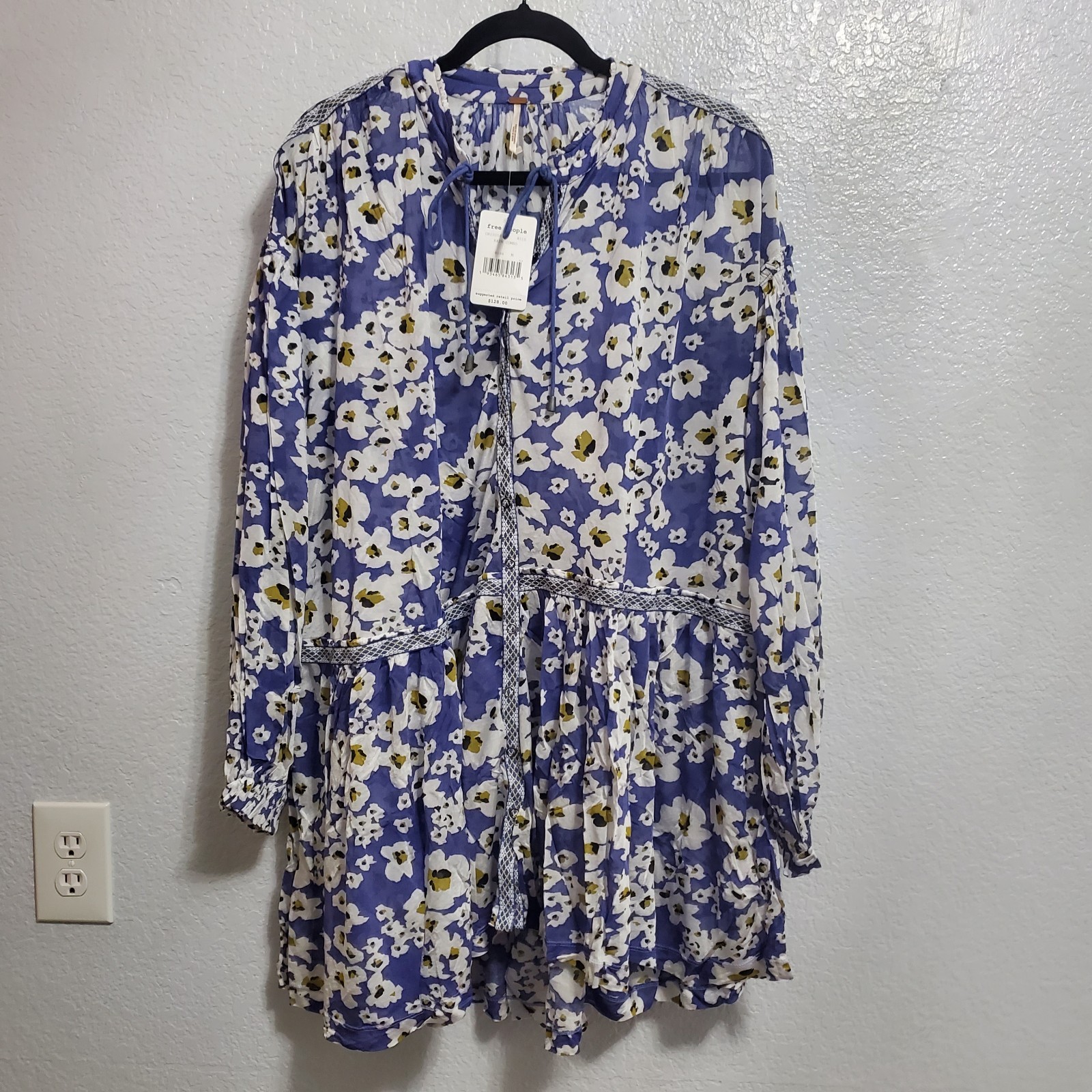 Free People Love Letter Tunic Mini Dress Women M Blue Floral Top Boho Festival