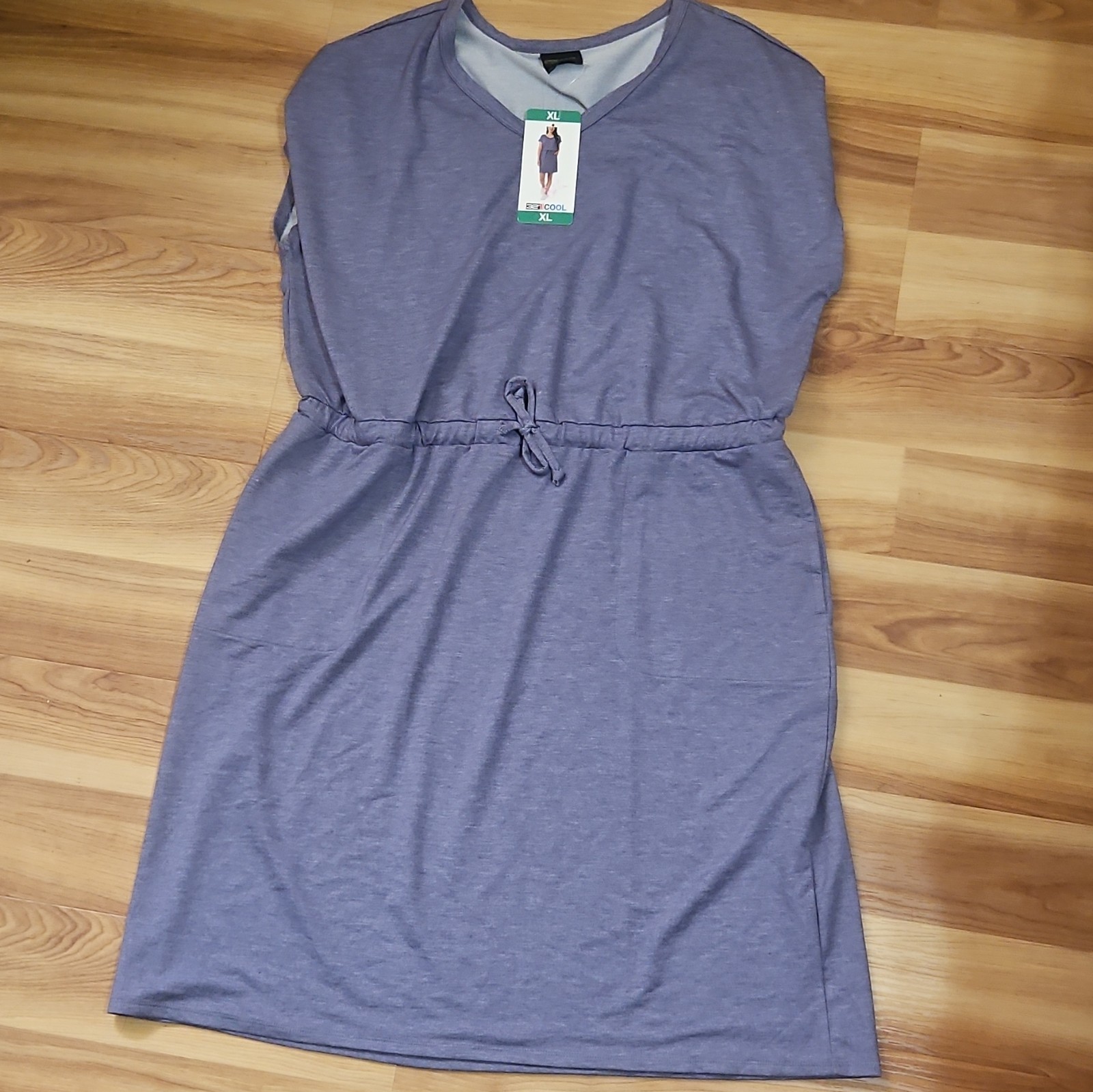32 Degrees Cool blue Solid T-Shirt Dress Round Neck Drawstring Pockets XL