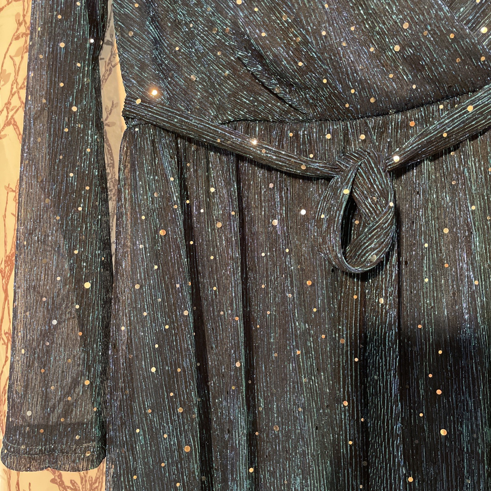 Embellished Flowy Maxi Teal Sequin/Glittery Chifon Dress XL/12 Formal Festive