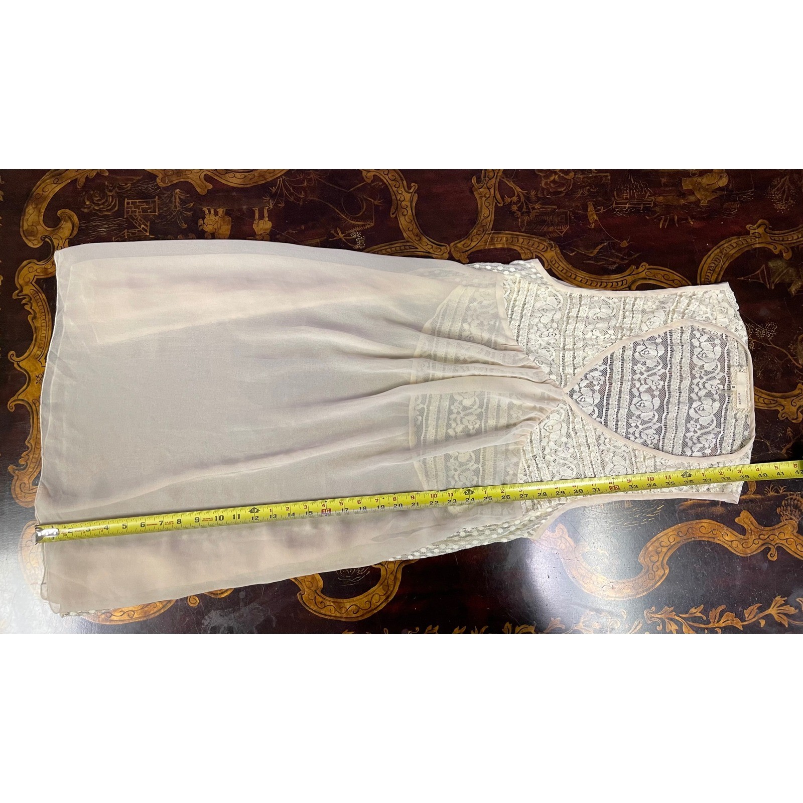 A’reve Womens Lace Chiffon Sleeveless Sheer Mini Dress Cream Coverup Coquette S