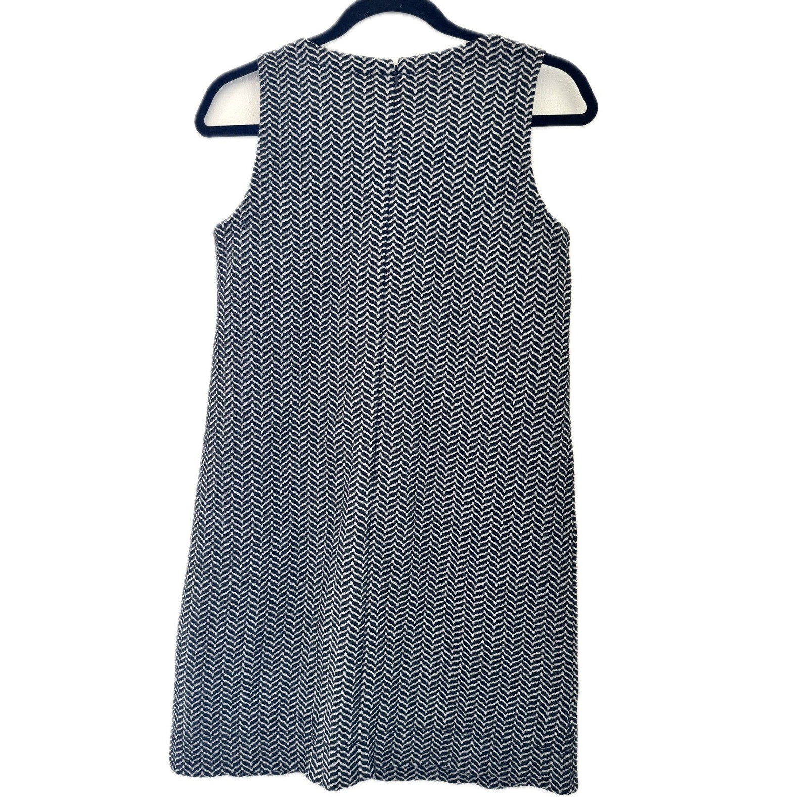 Loft Black White Chevron Sleeveless Shift Dress Petites SP Zig Zag Knit 442582