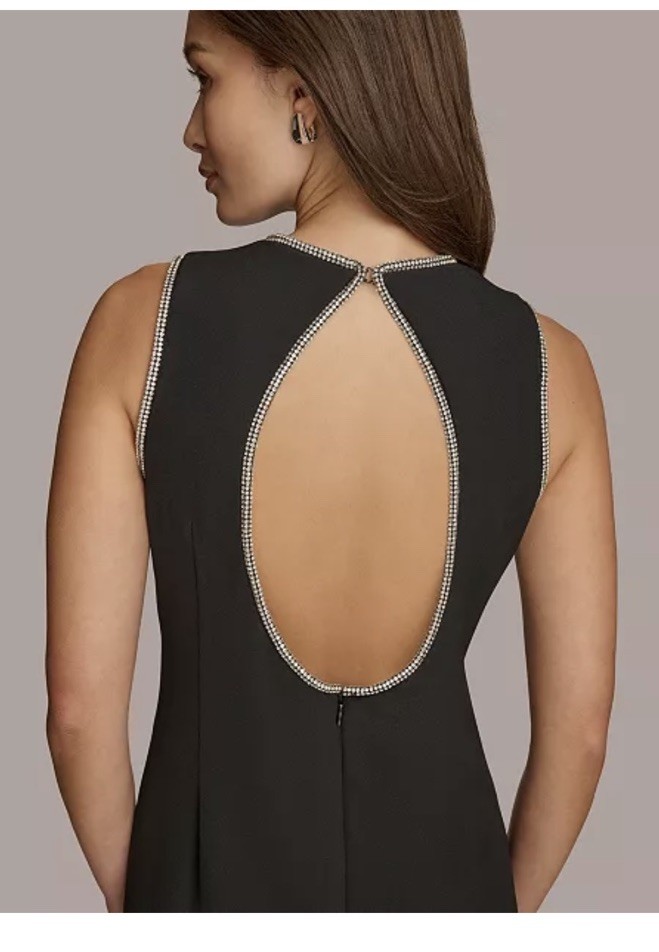 Donna Karen Women Black Maxi Slit Embellished Open Back Gown Dress Size 12
