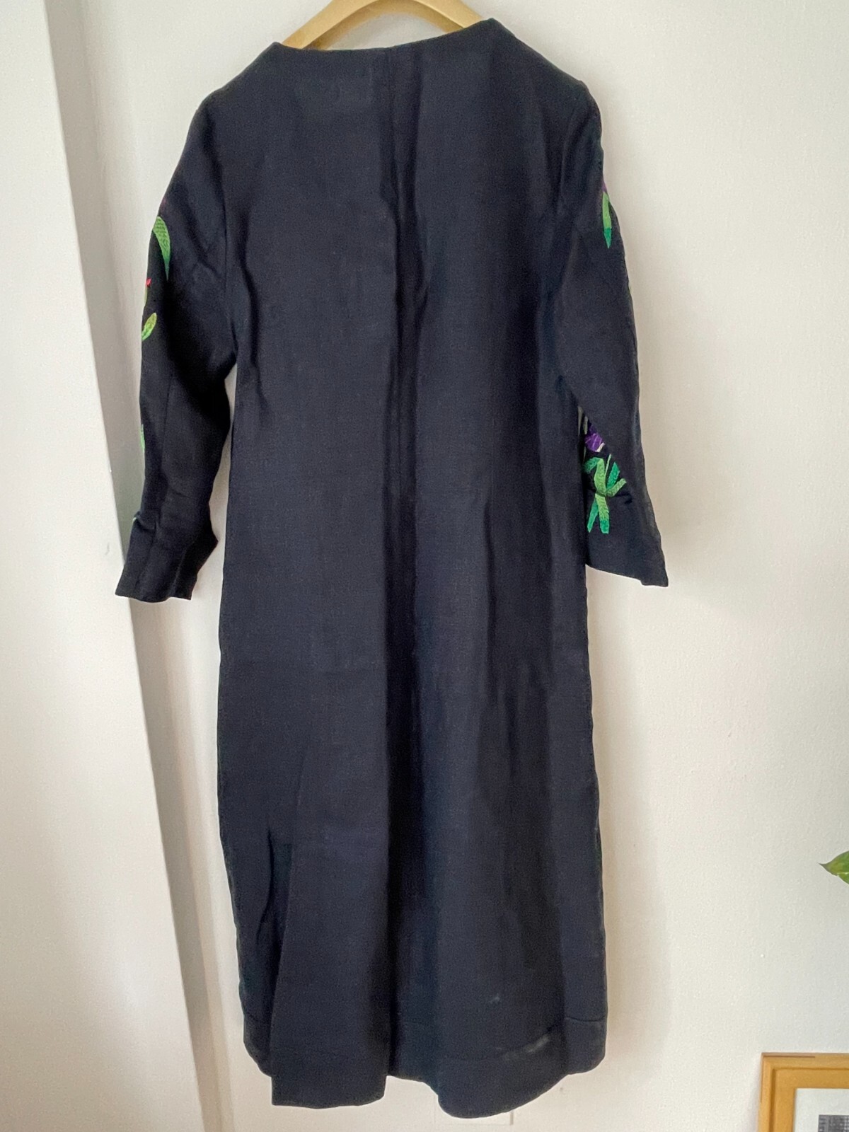 NWT Ukrainian Linen Gallery Linen Navy Blue Embroidered Dress Sz EU44 / Medium