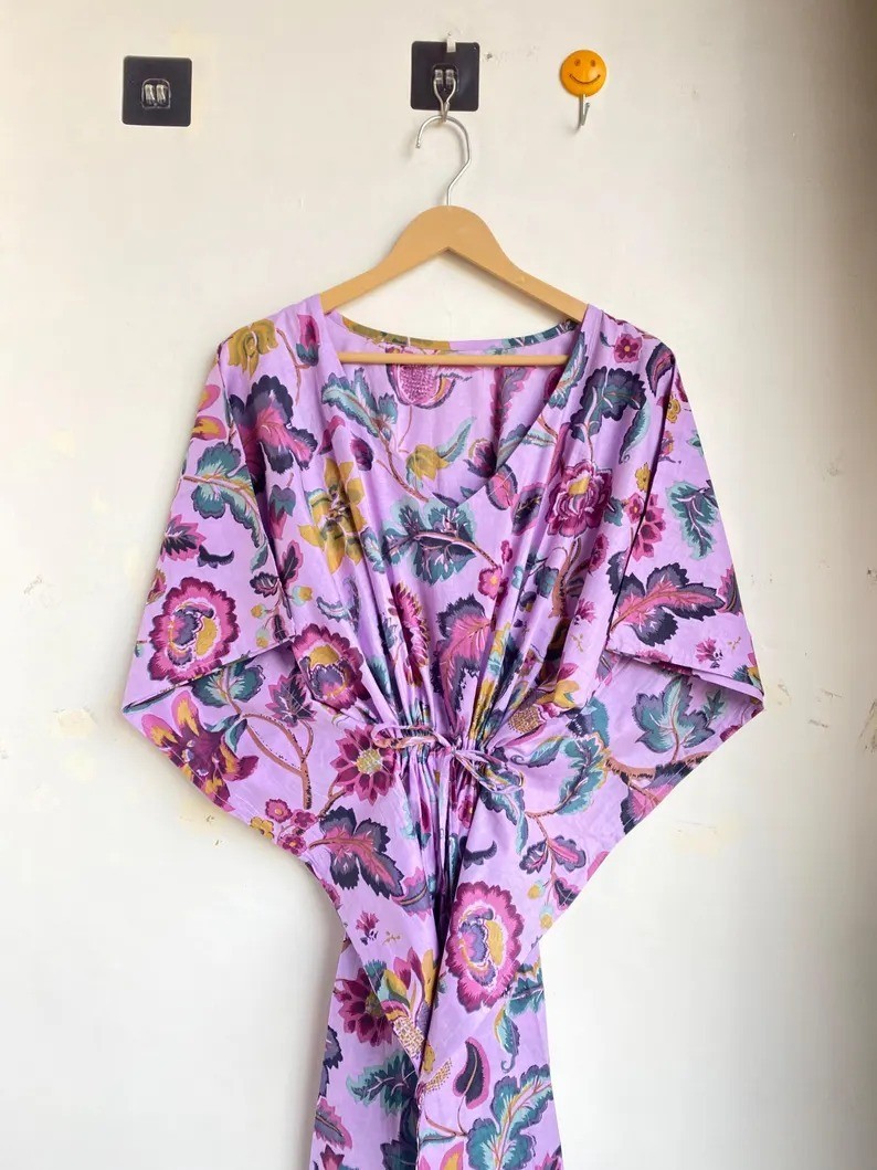 100% Cotton Caftan Indian Handmade Printed Kaftan Beach ,Floral Night Dress