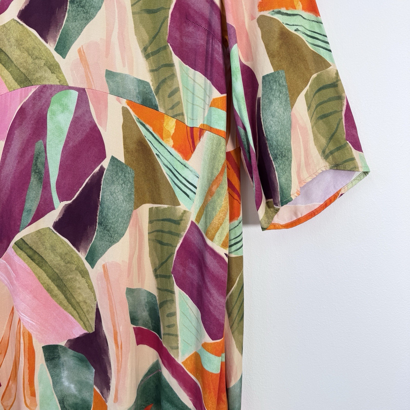 Aino Finland Tulip Dress Size M Abstract Leaf Print Pockets Lagenlook Arty Boho