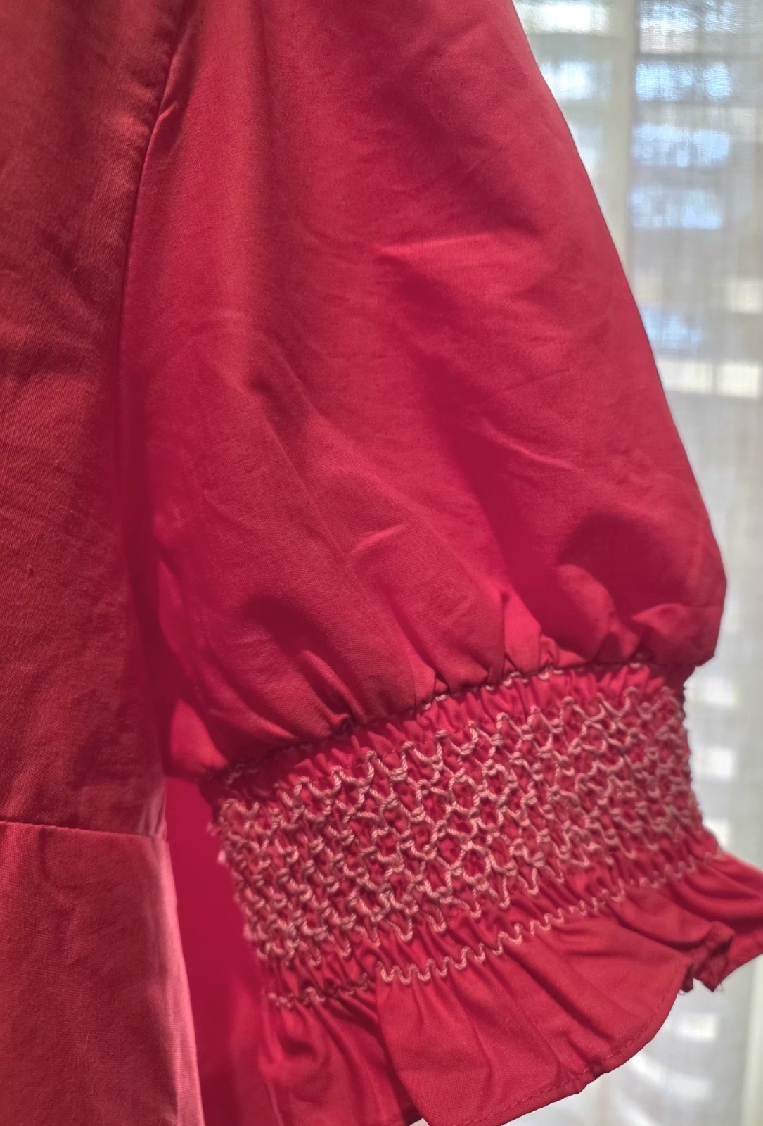 AVARA Stella Dress Womens Large NWT Red Ruffle Collar Smocked Cuff Lace Hem $98