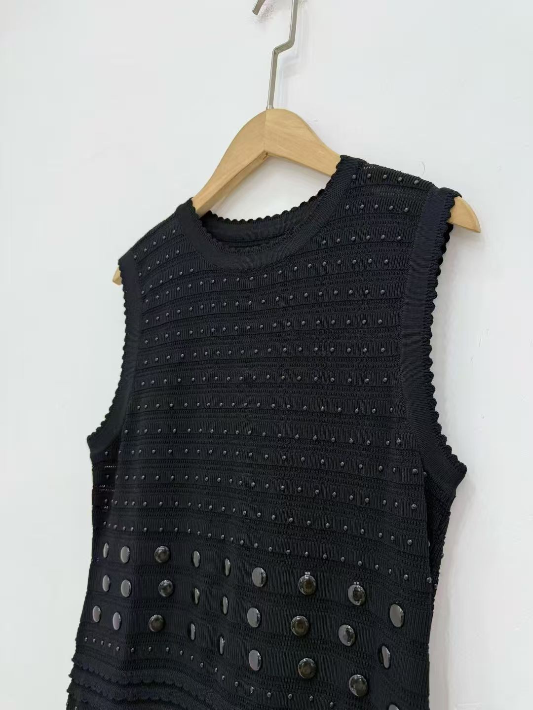 Sandro Nail bead Ruffled edge Knitting Fishtail vest dress Women’s Dresses