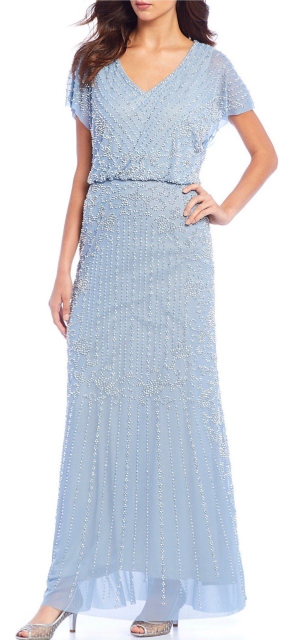 Xscape Pearl/silver Beads, Elastic Waist Blouson Gown, Pull On,Sz 10, New