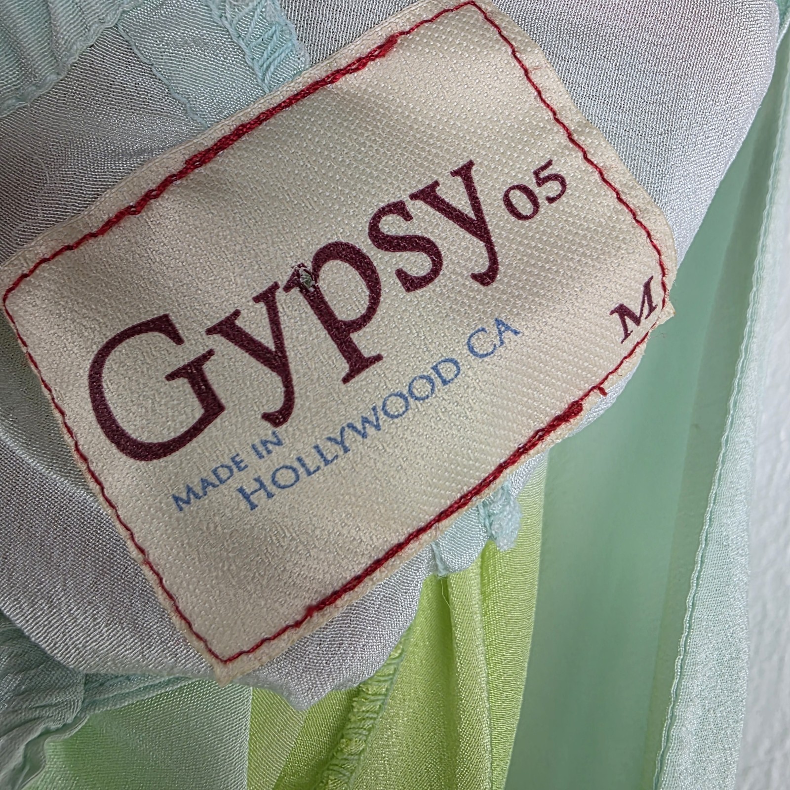 Gypsy 05 100% Silk Mint Green Tie Dye Maxi Sundress M Boho Beachy Resort Wear