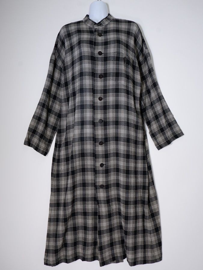 ISSEY MIYAKE Issey Miyake PERMANENTE Summer Wool Check Stand Collar Maxi Shirt D